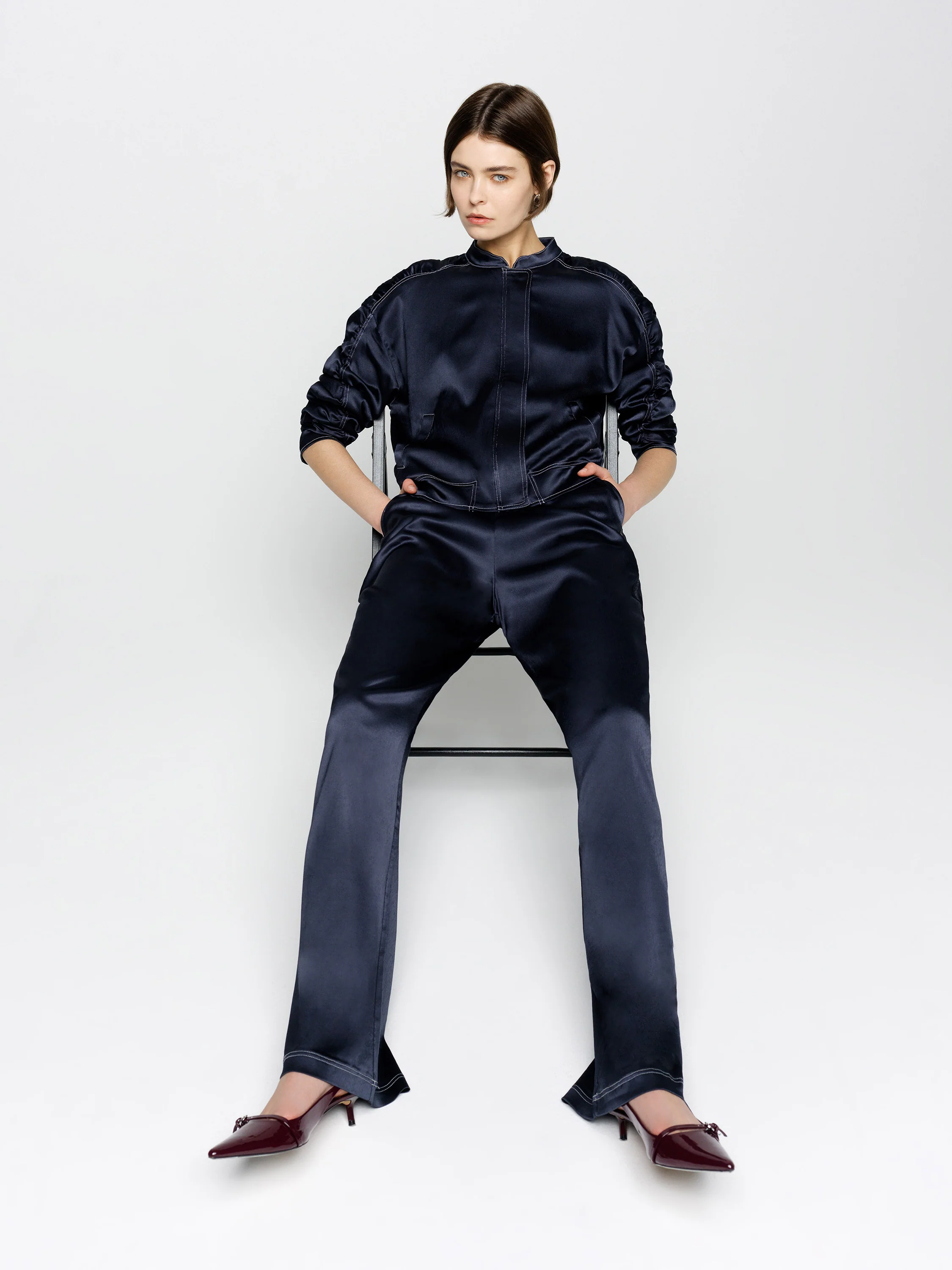 Akita Satin Stretch Wide Leg Trousers