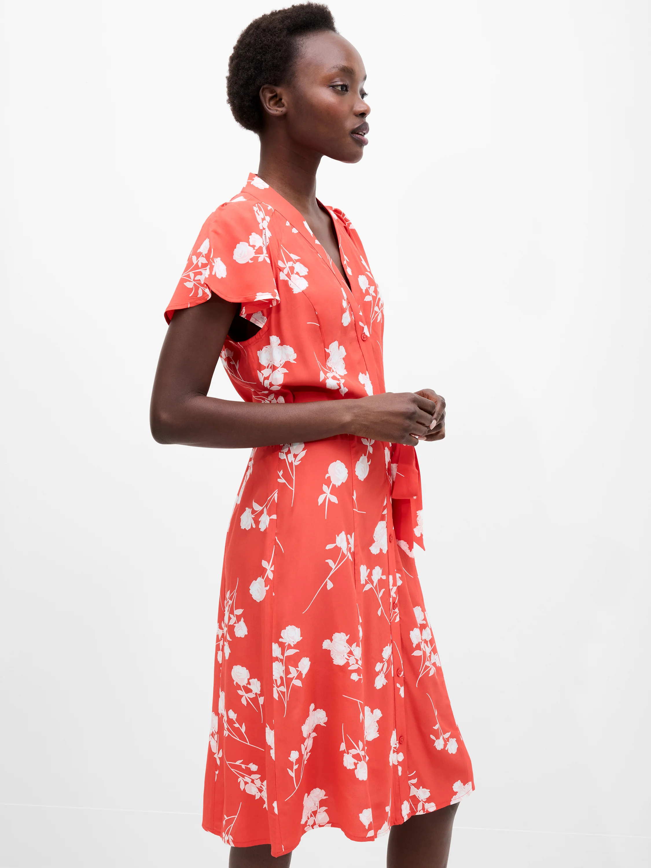 Alessandra V-Neck Tie Belt Dress - Image 3