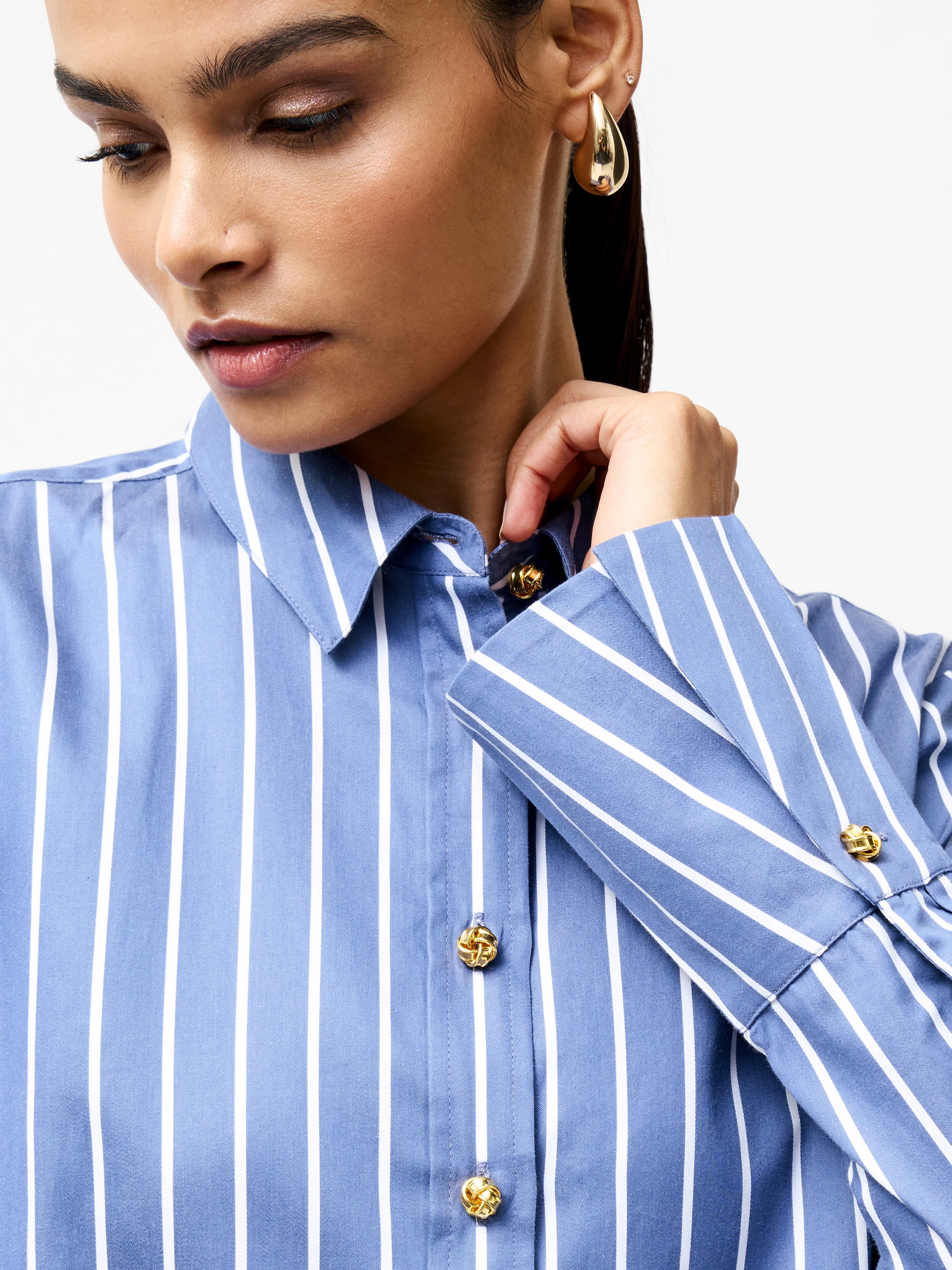 Alexis Cotton Stripe Long Flared Sleeve Shirt - Image 2