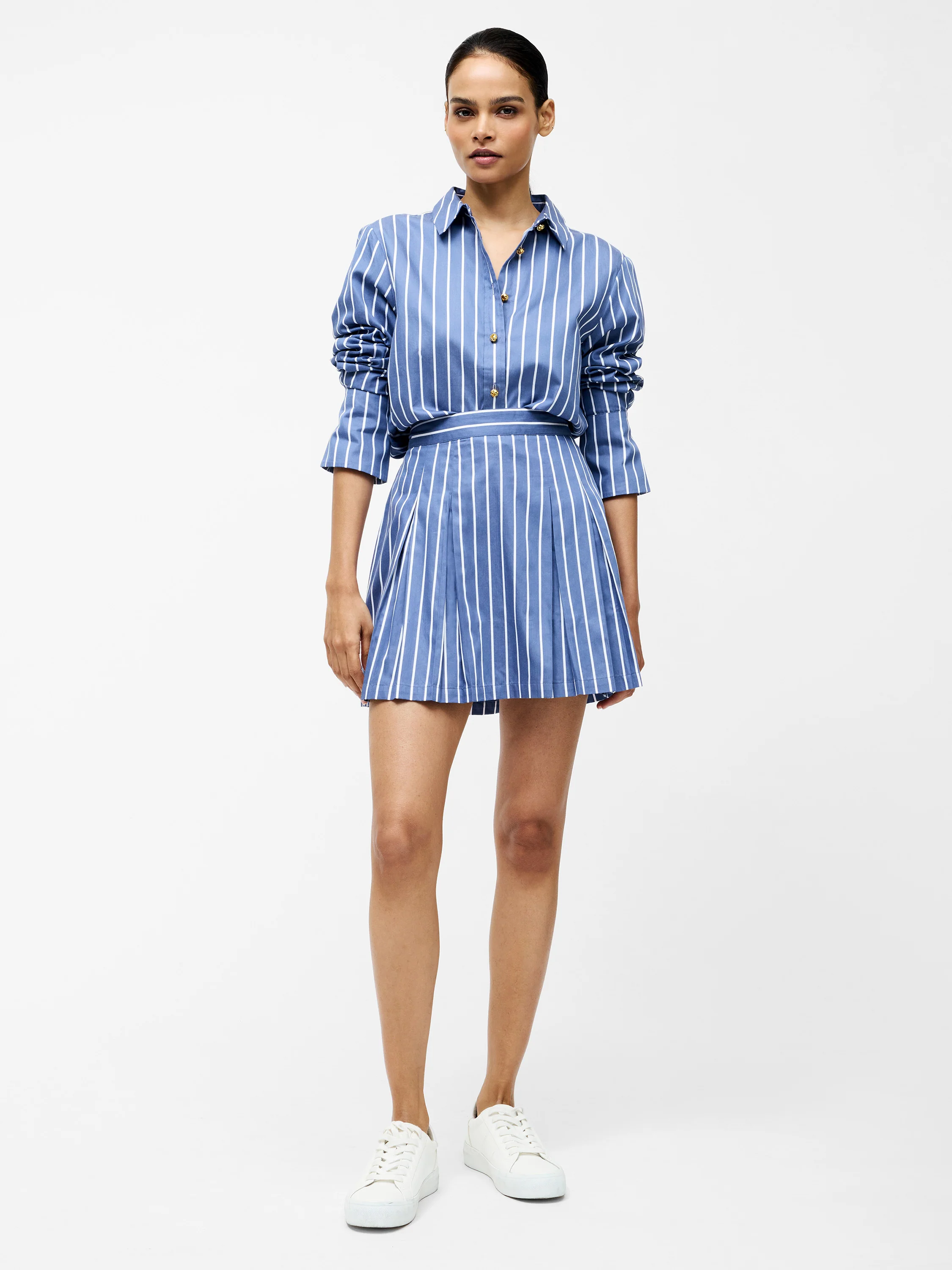 Alexis Cotton Stripe Pleated Mini Skirt - Image 2