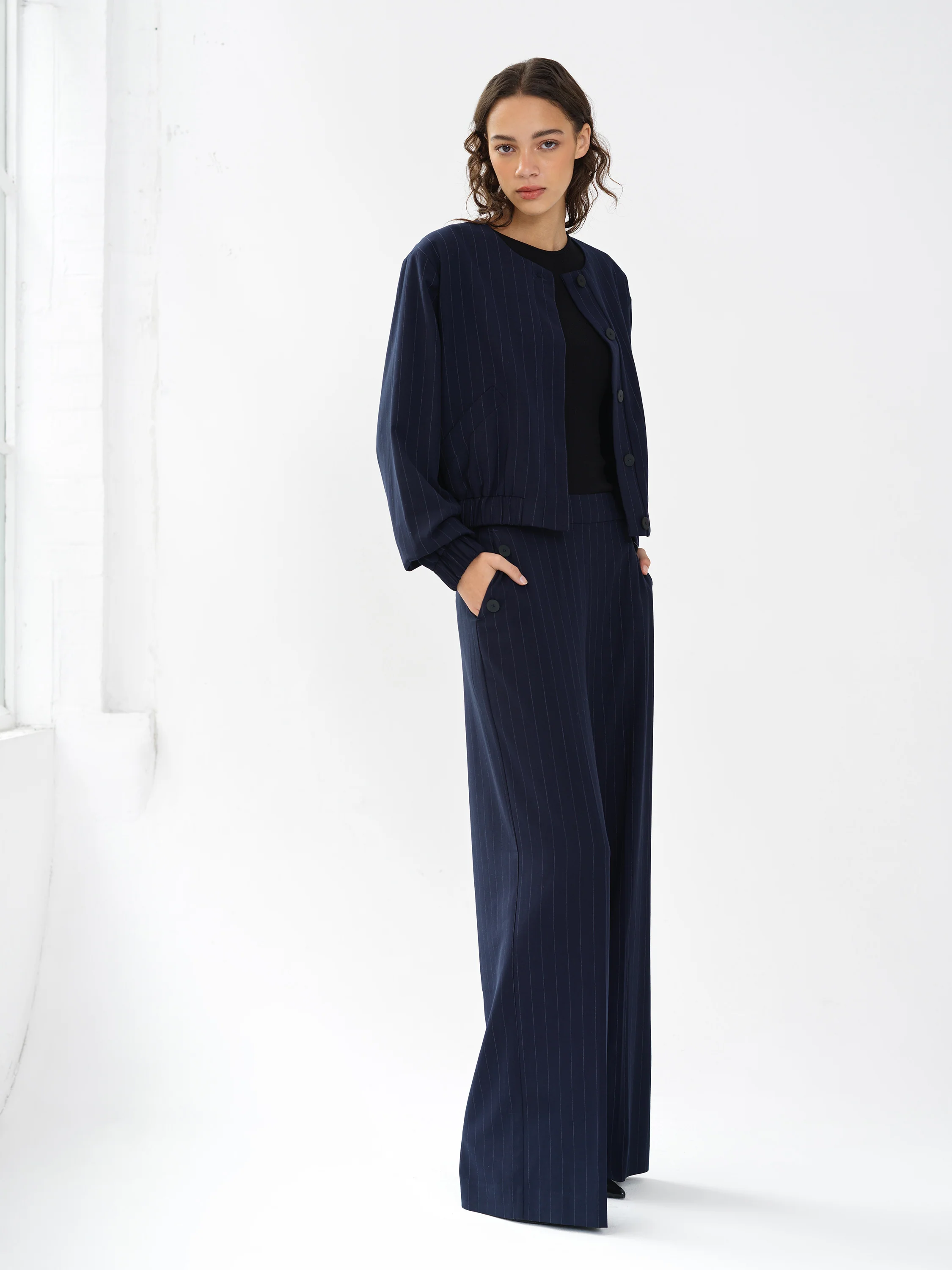 Alia Pinstripe Bomber Jacket - Image 3