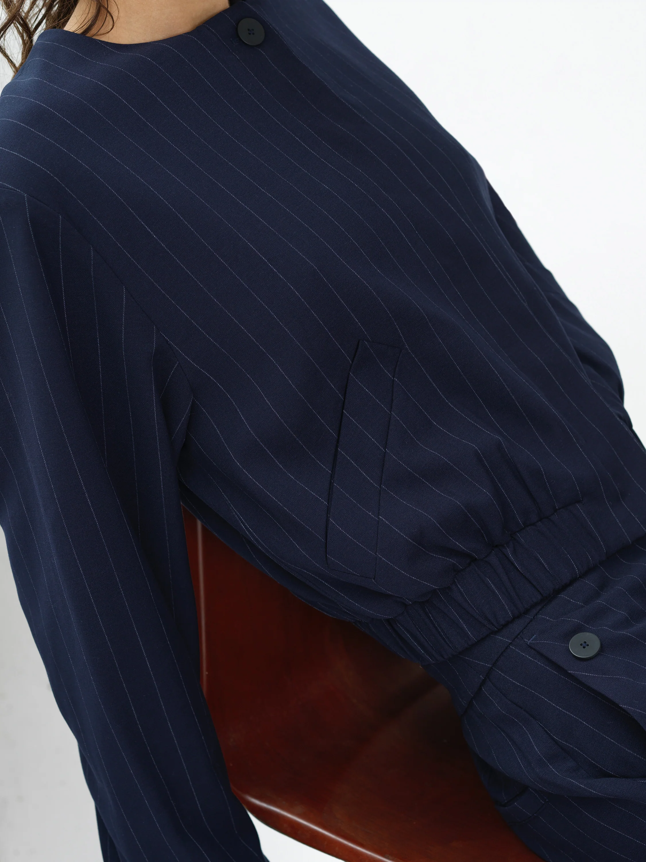 Alia Pinstripe Bomber Jacket - Image 4