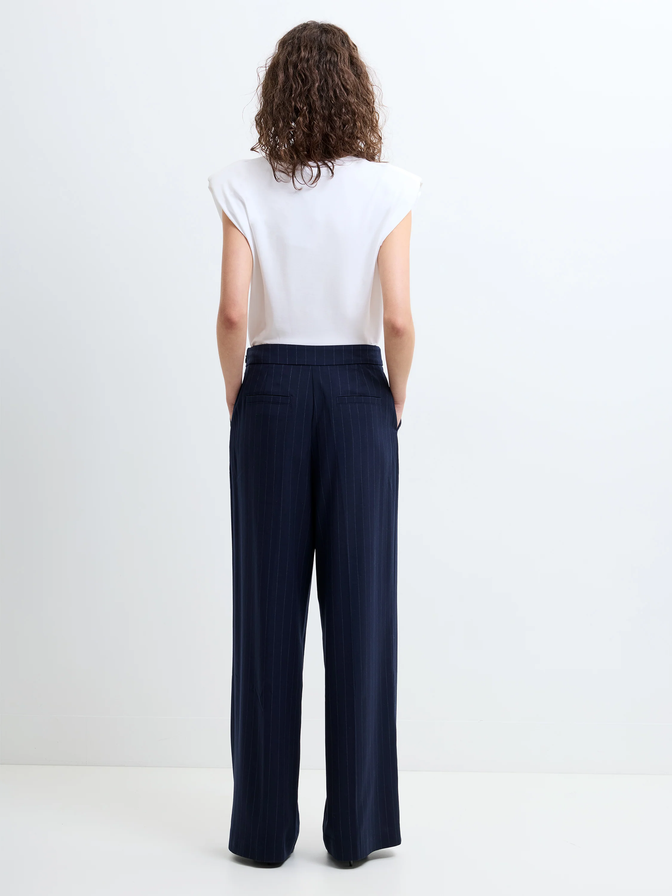 Alia Pinstripe Button Detail Wide Leg Trousers - Image 5
