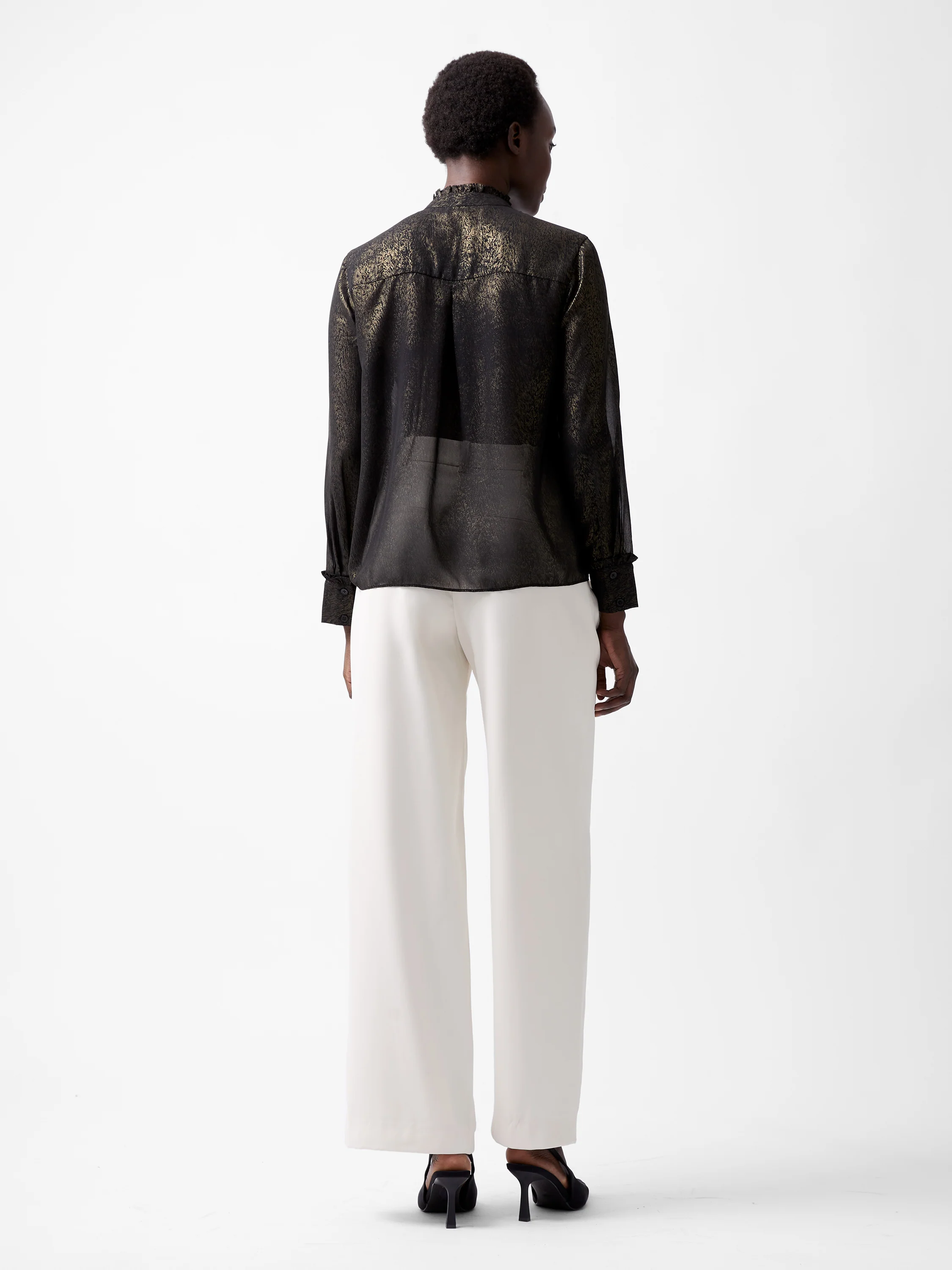Alina Foil Georgette Frill Long Sleeve Top - Image 4