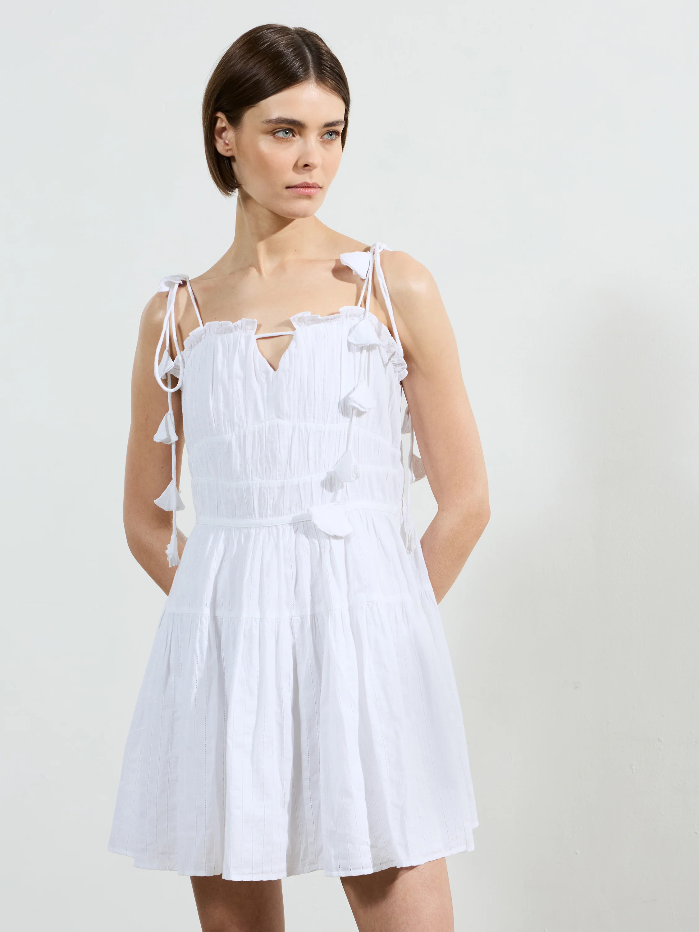 Amra Cotton Gathered Mini Dress