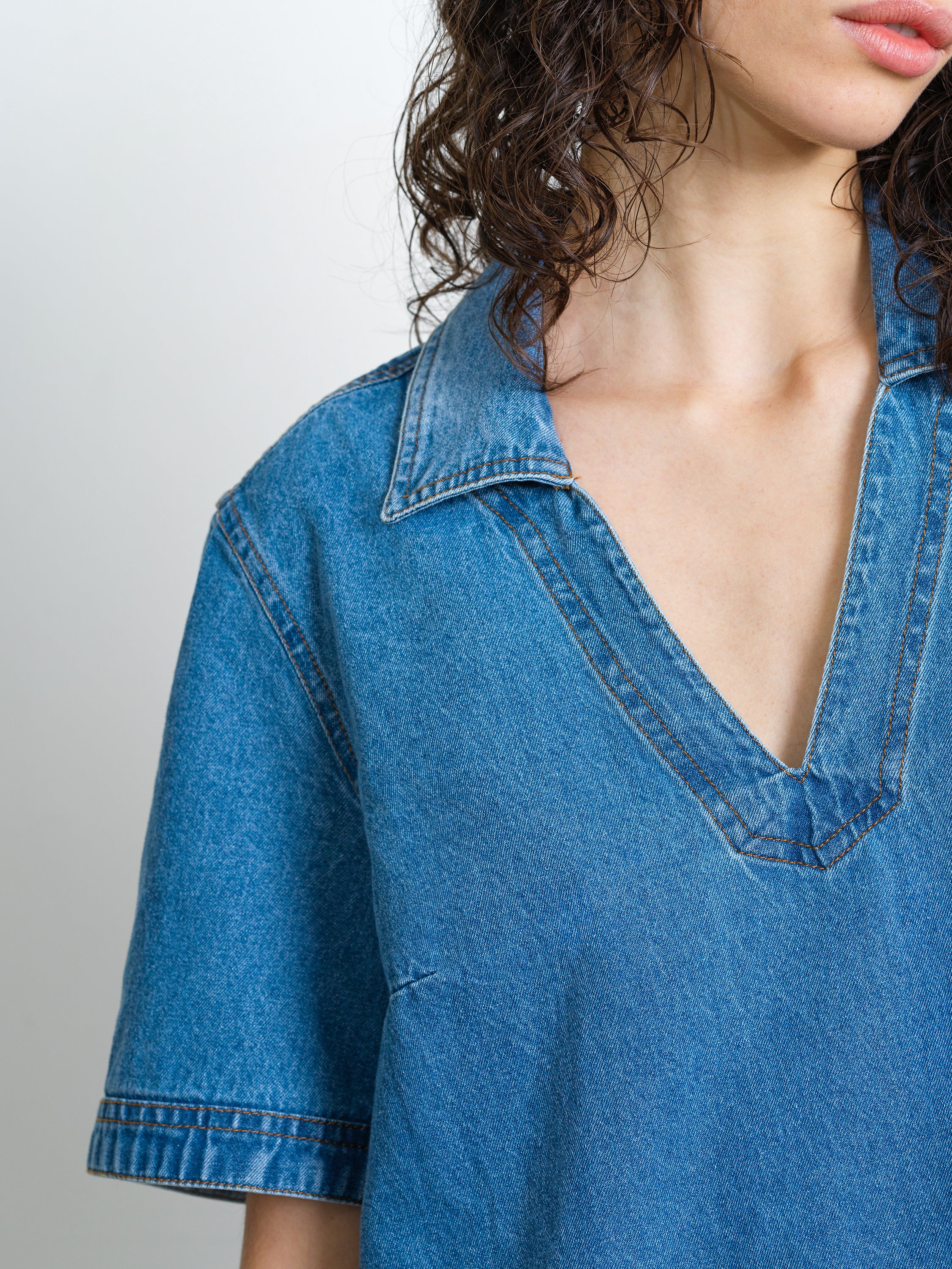 Archie Denim Patch Pocket Mini Dress - Image 3