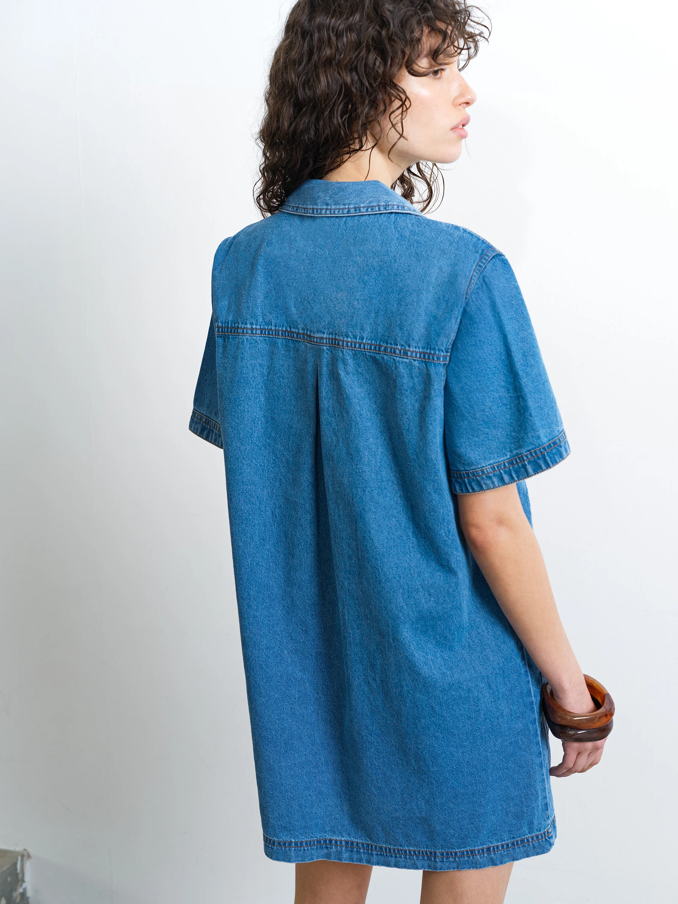 Archie Denim Patch Pocket Mini Dress - Image 4