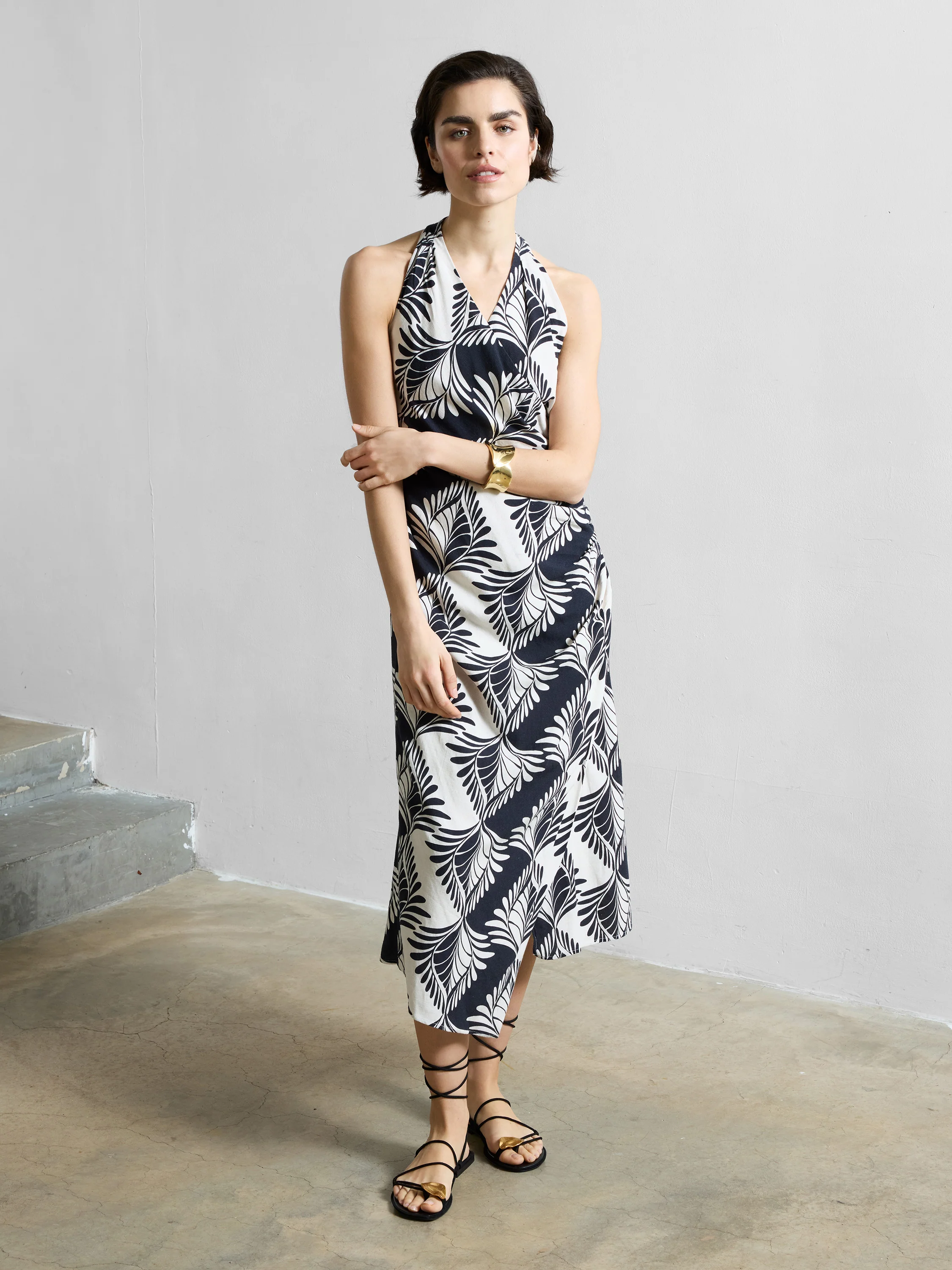 Ariette Linen Blend Crossover Midi Dress