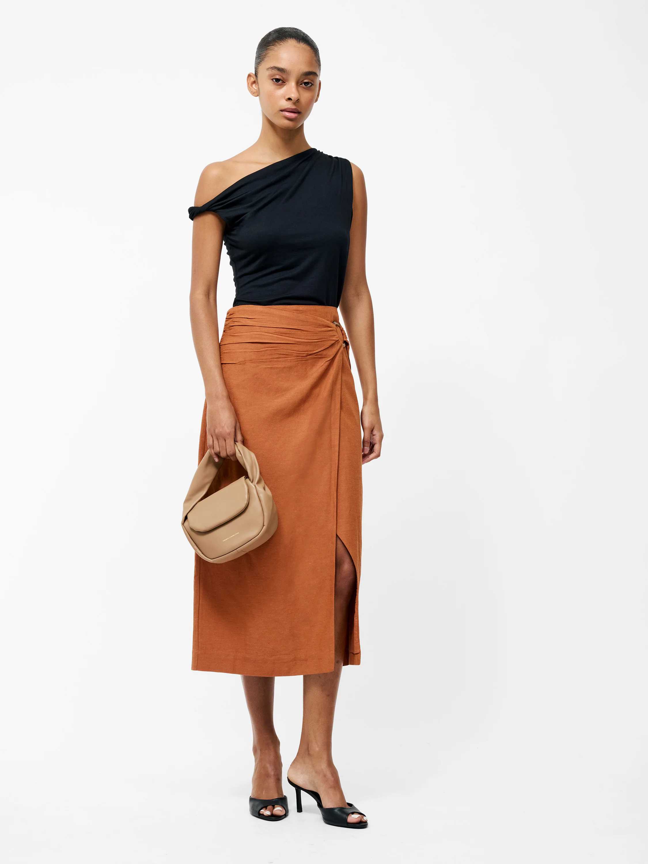 Ariette Linen Blend Slit Midi Skirt - Image 2