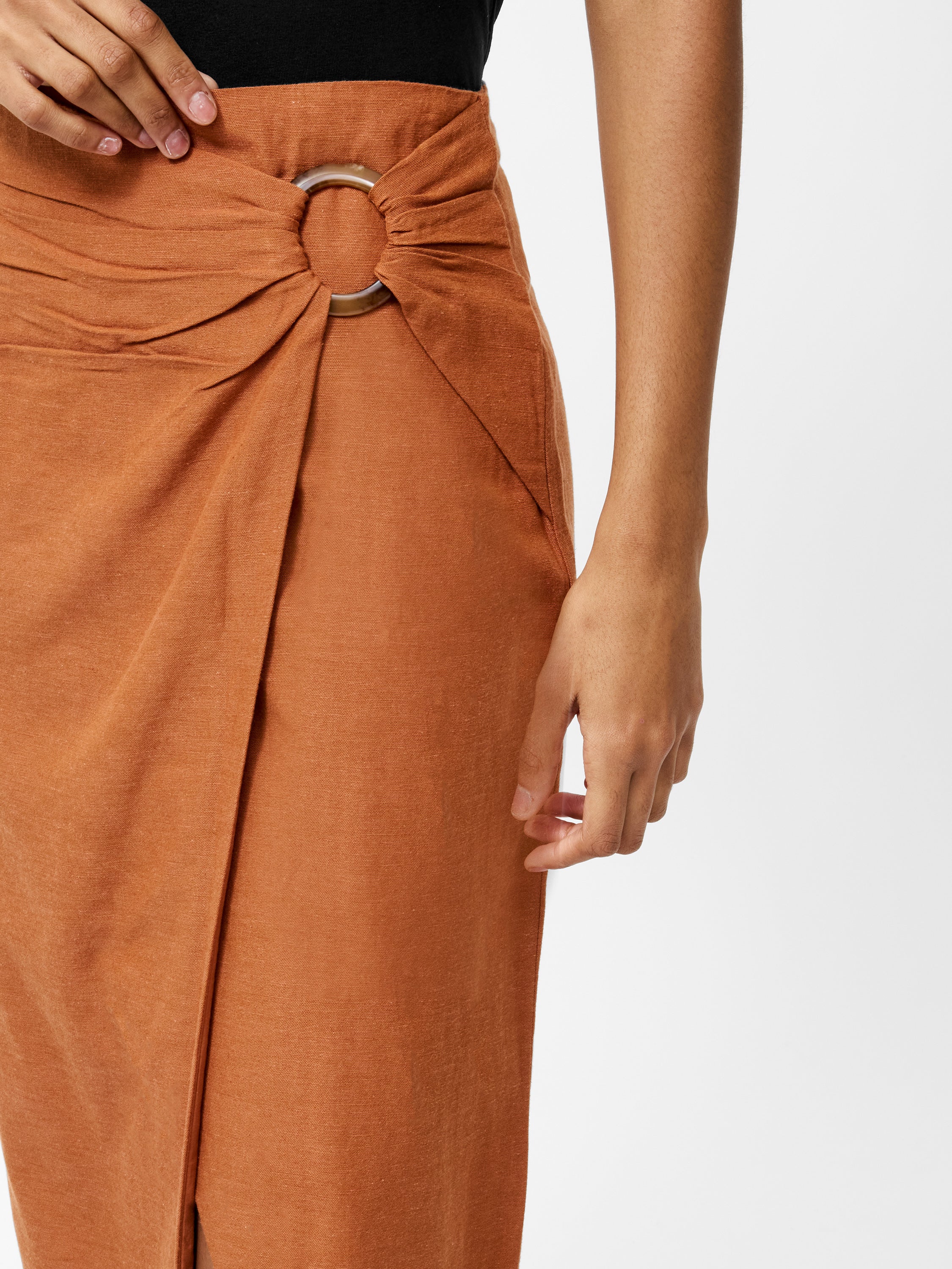 Ariette Linen Blend Slit Midi Skirt - Image 3