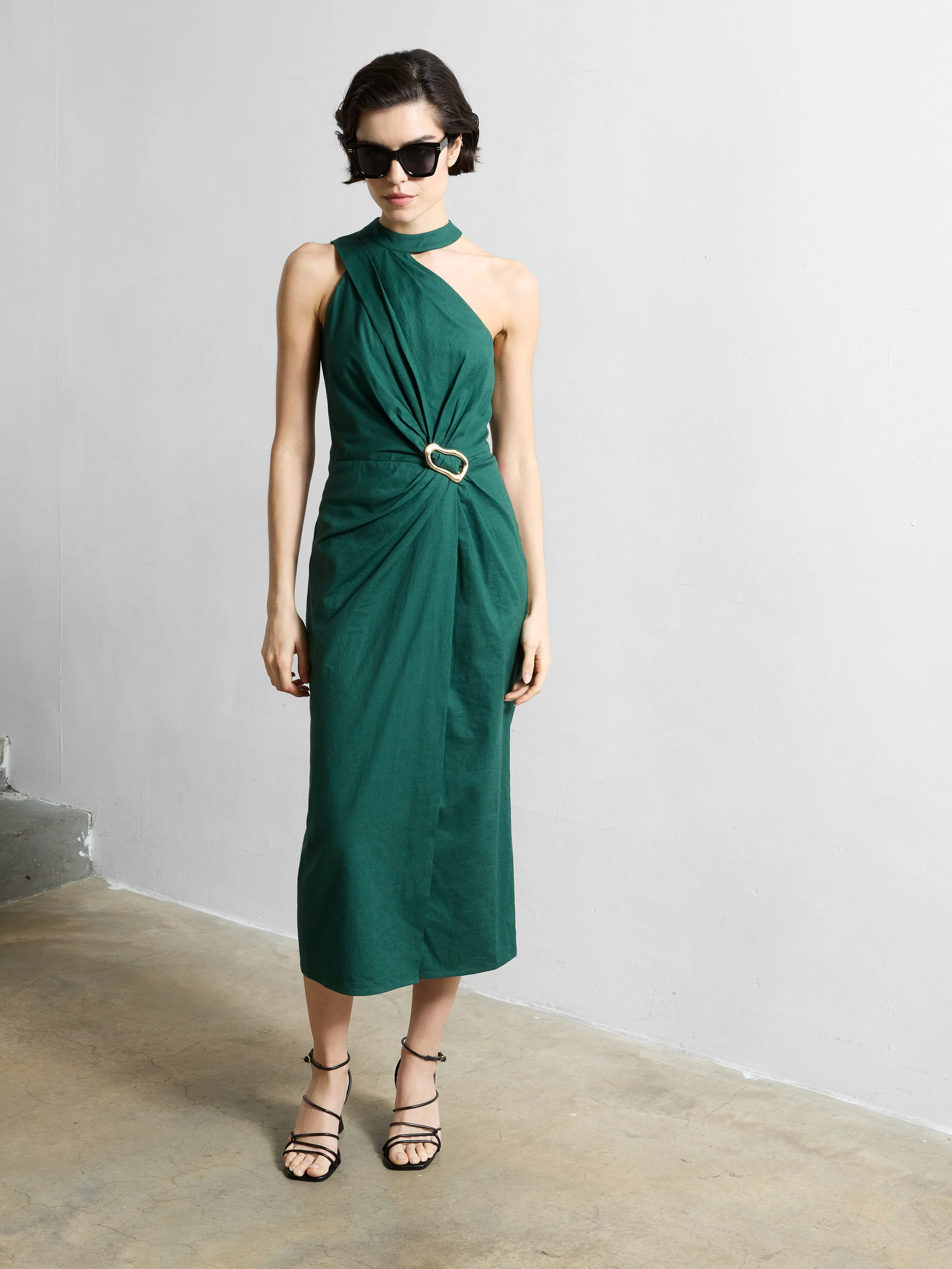 Aspen Linen Blend Halterneck Midi Dress - Image 5