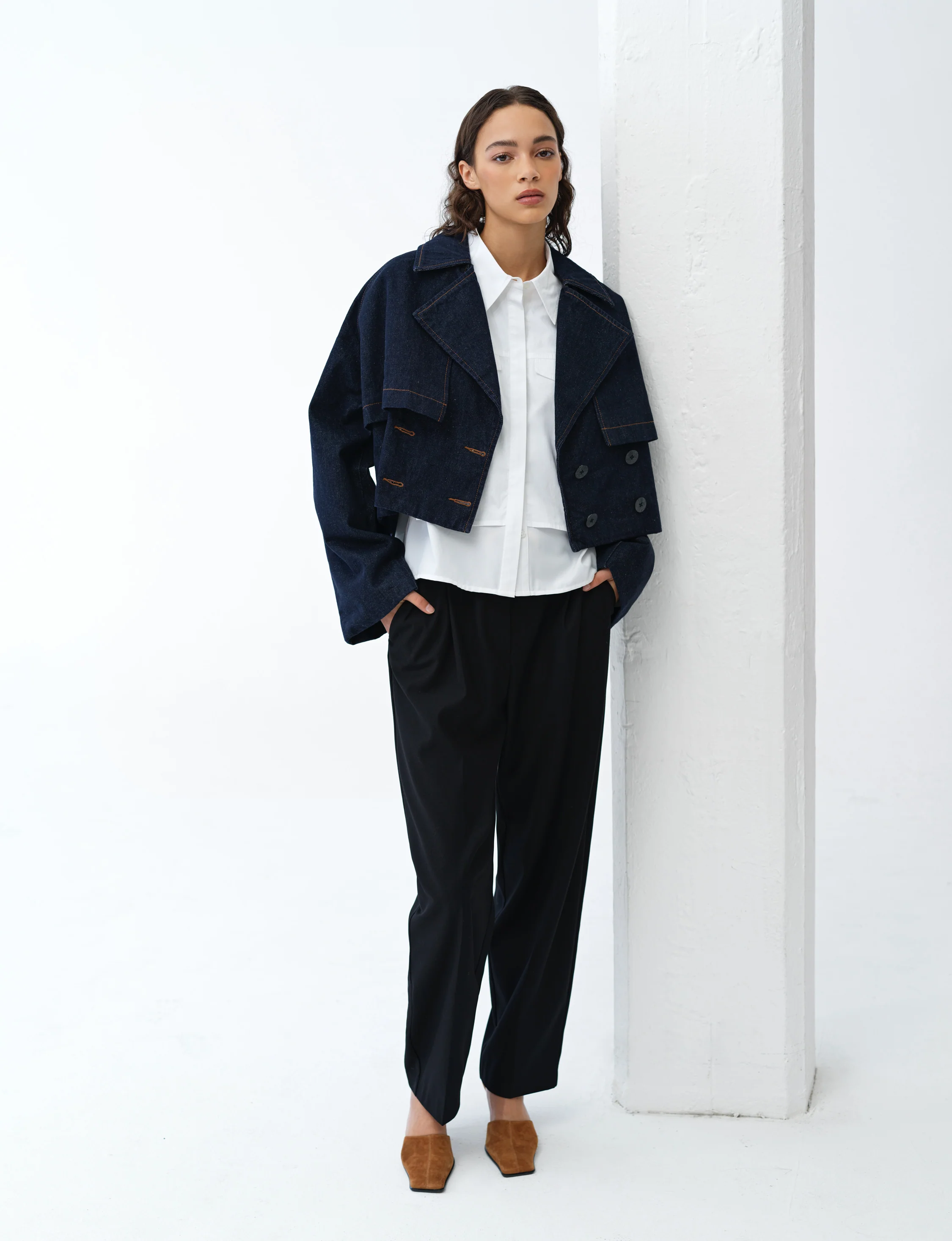 Aussie Denim Cropped Trench Coat - Image 3
