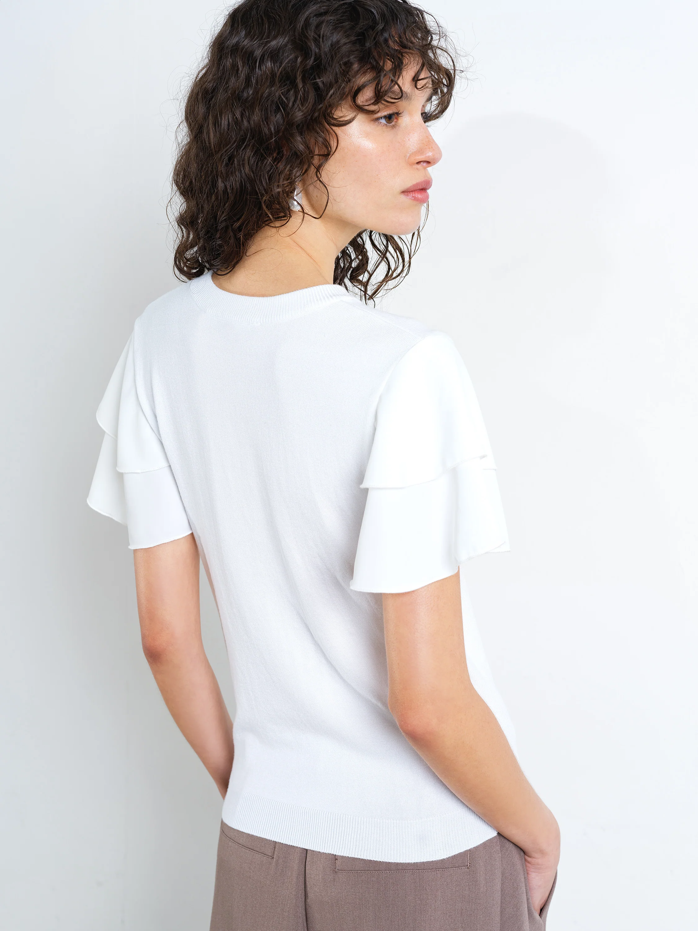 Aylaa Krista Knit Mix Flutter Sleeve Top - Image 5
