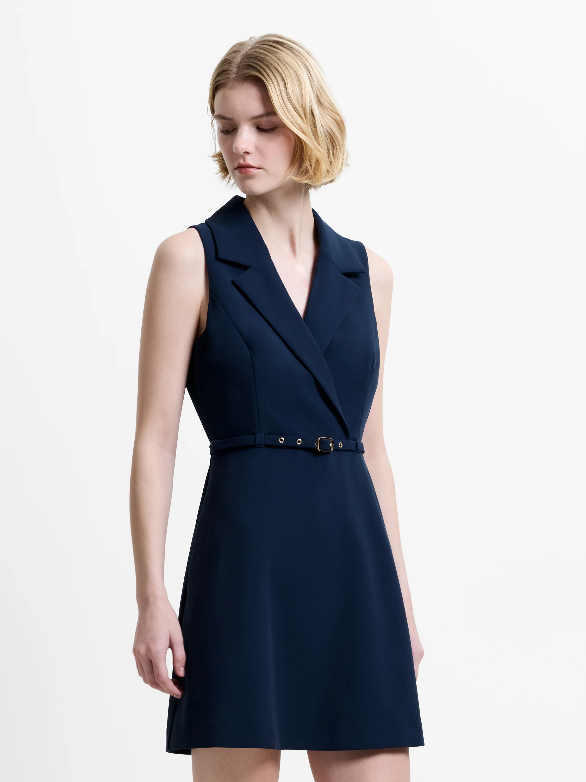 Azra Twill Belted Sleeveless Mini Dress - Image 3