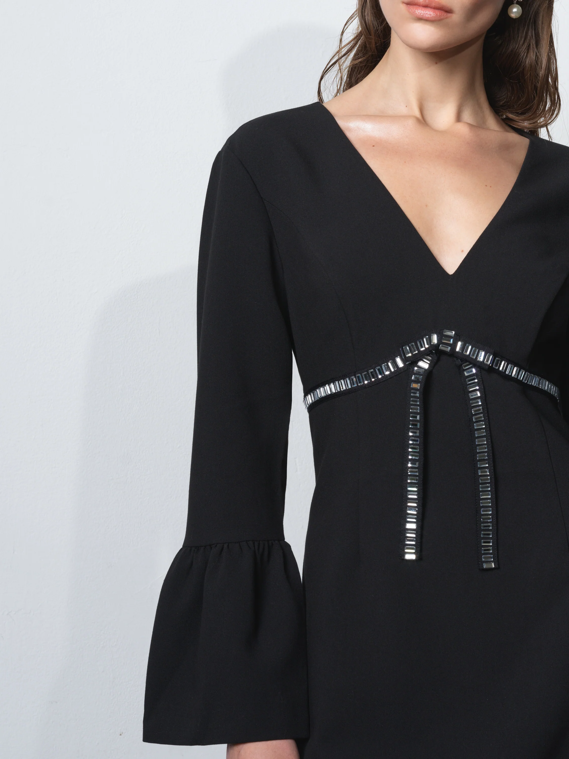 Azra Twill Diamante Bow Mini Dress - Image 3