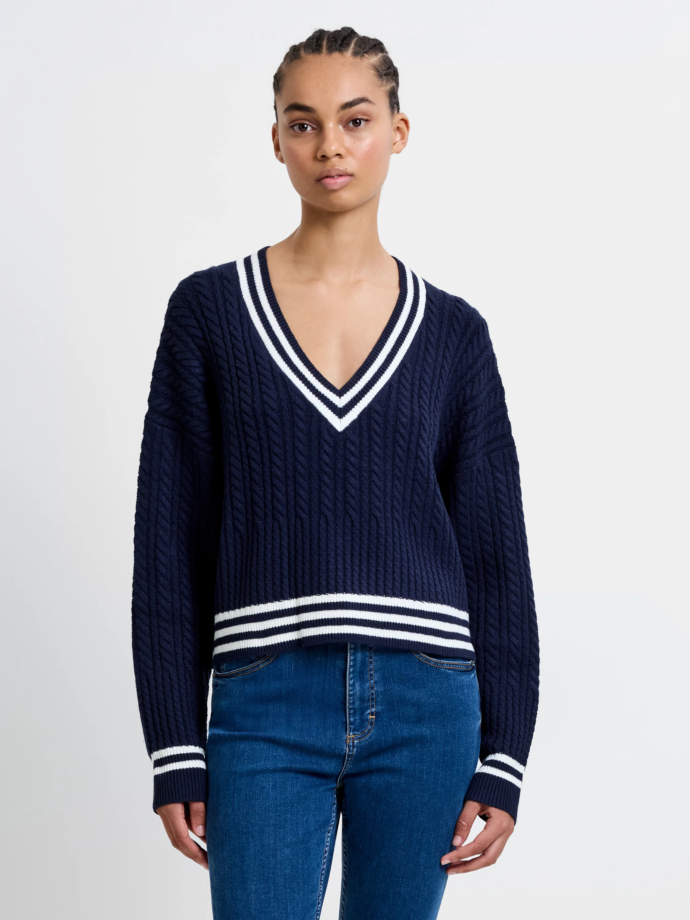 Babysoft Cable V Neck Jumper