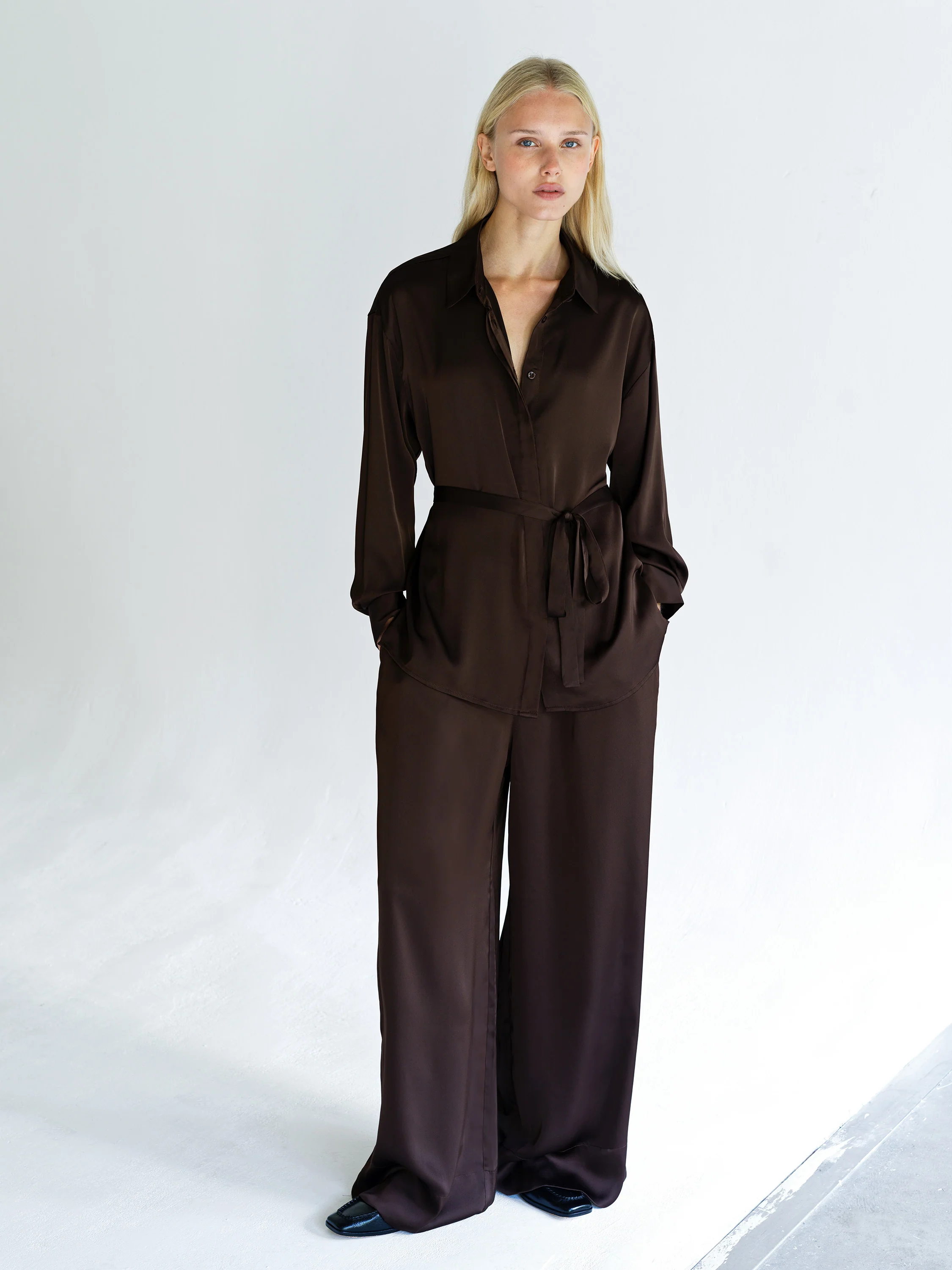 Bernadetta Satin Tie Belt Shirt - Image 2
