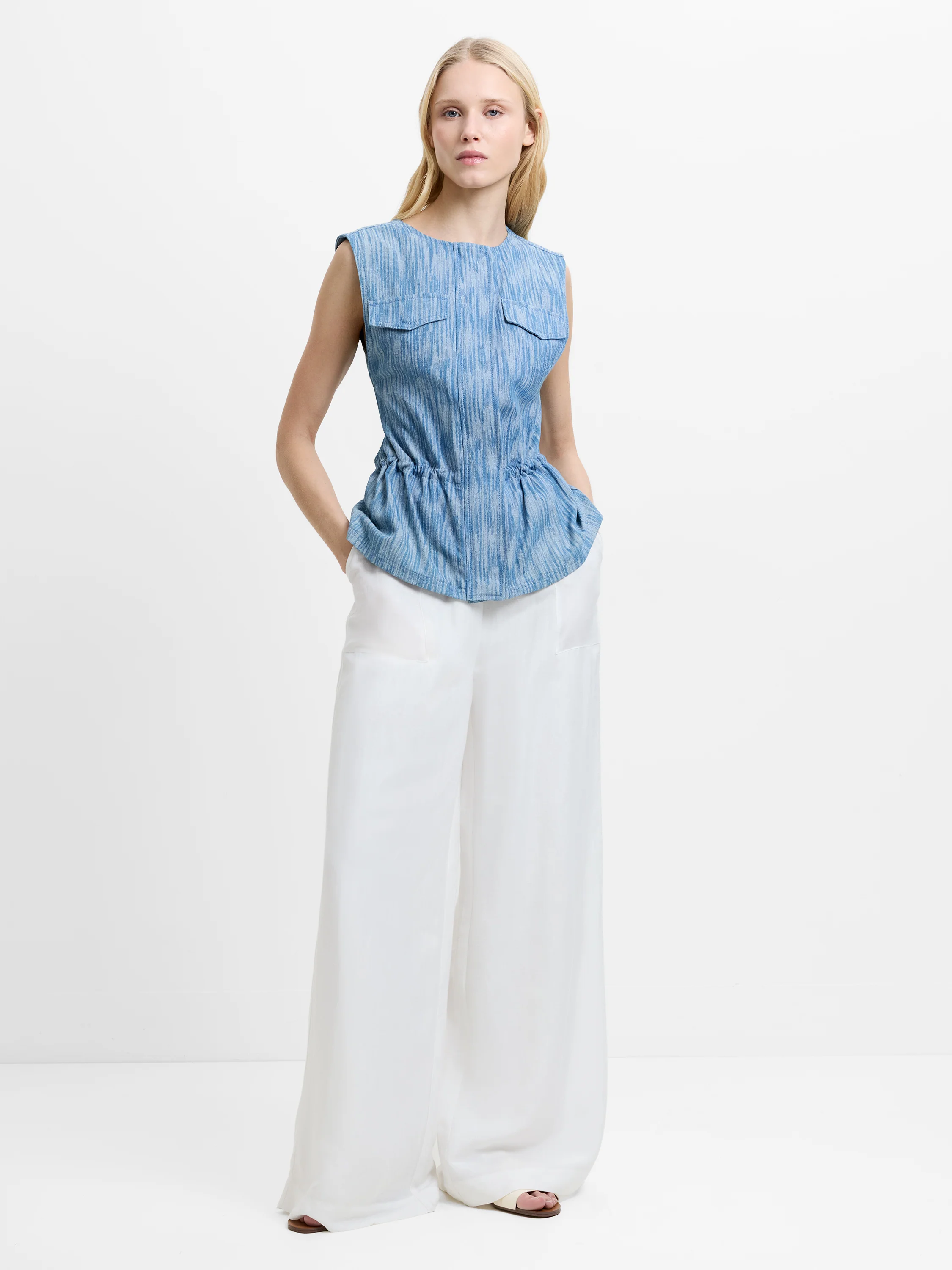 Bessie Textured Denim Cinched Waistcoat - Image 3