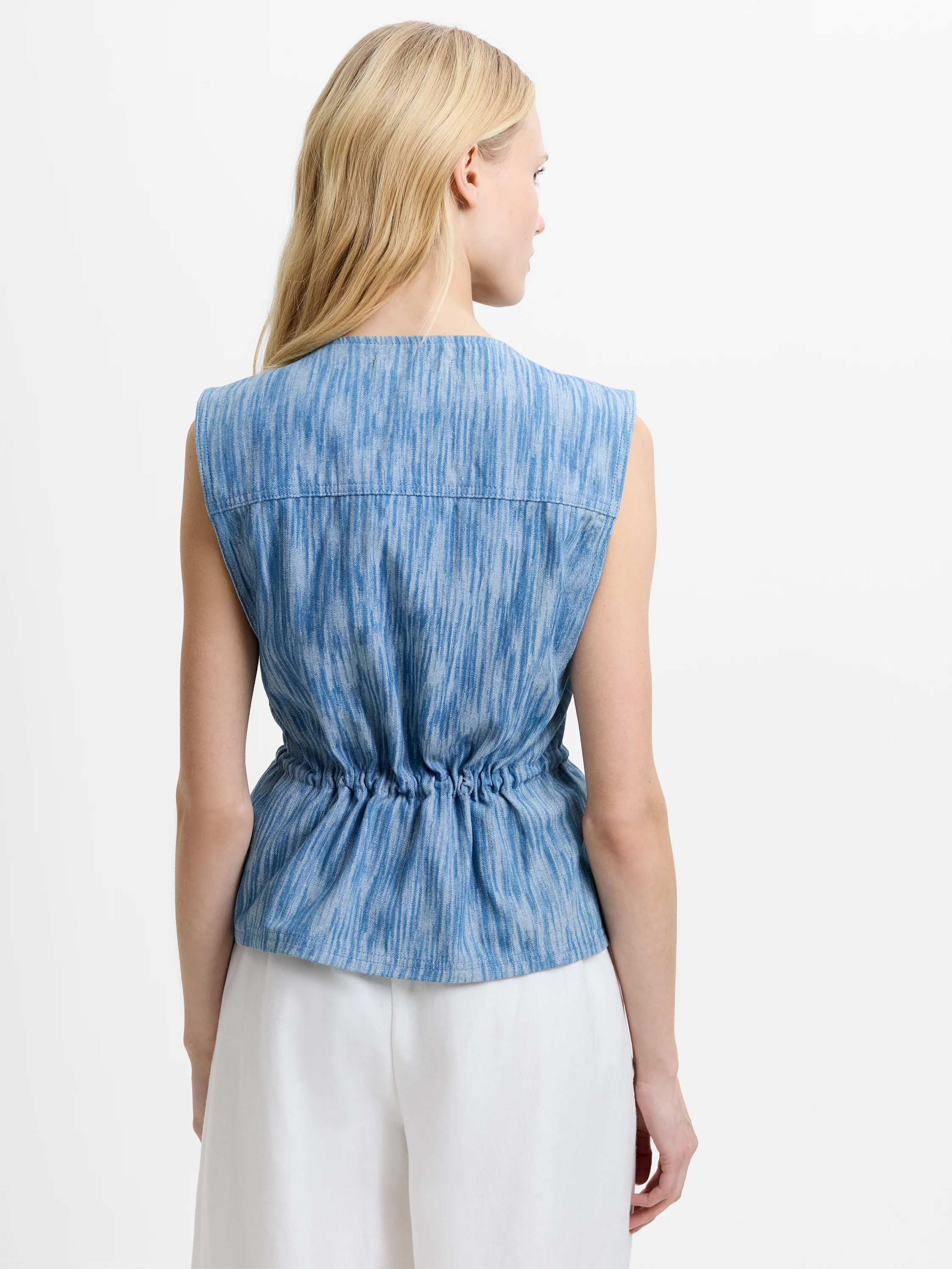 Bessie Textured Denim Cinched Waistcoat - Image 5