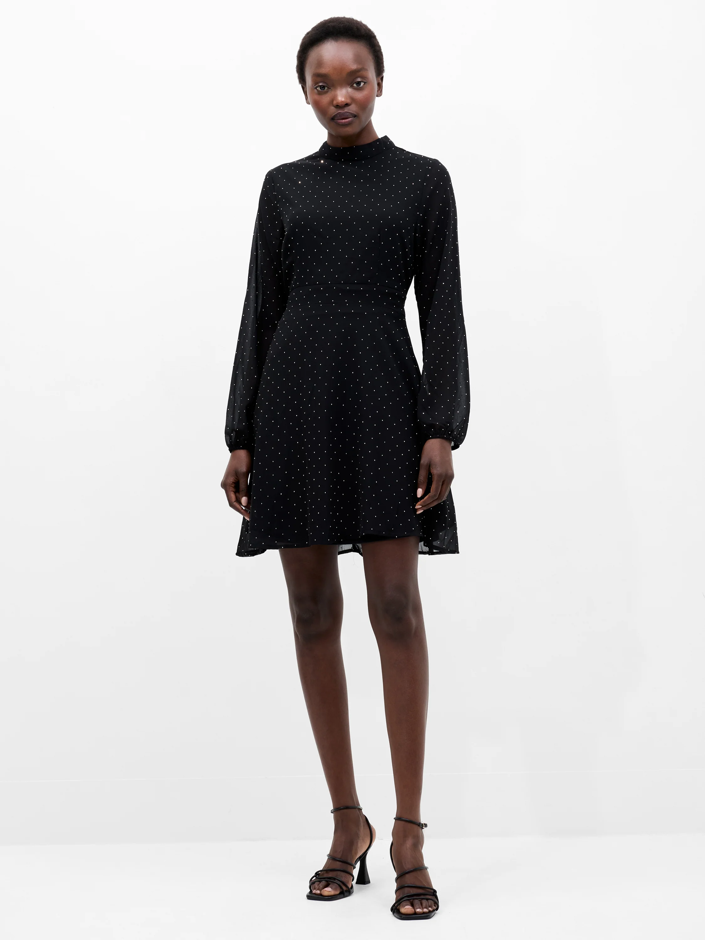 Black Diamante Long Sleeve Mini Dress - Image 3