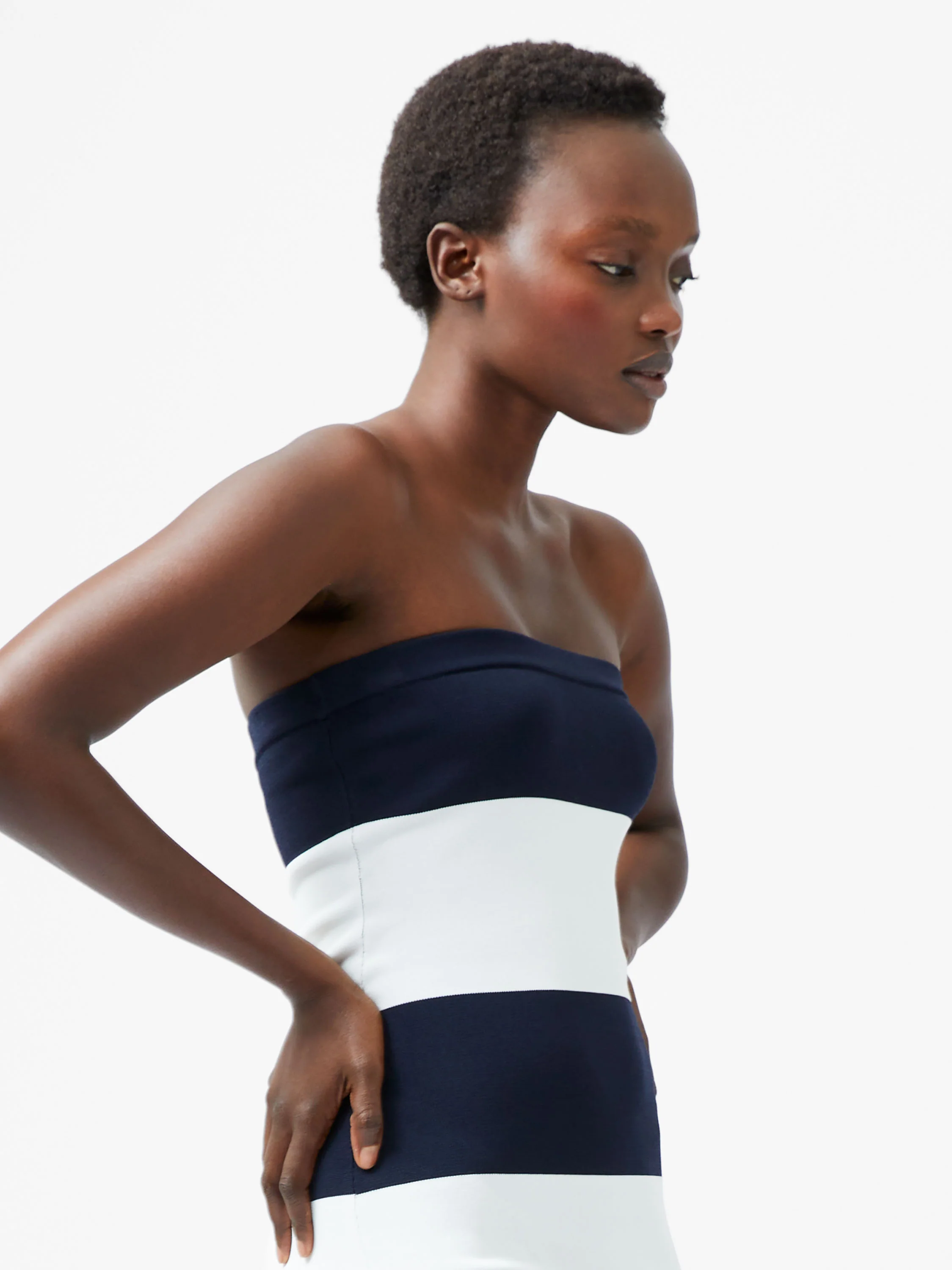 Striped Bodycon Knit Bandeau Midi Dress - Image 2