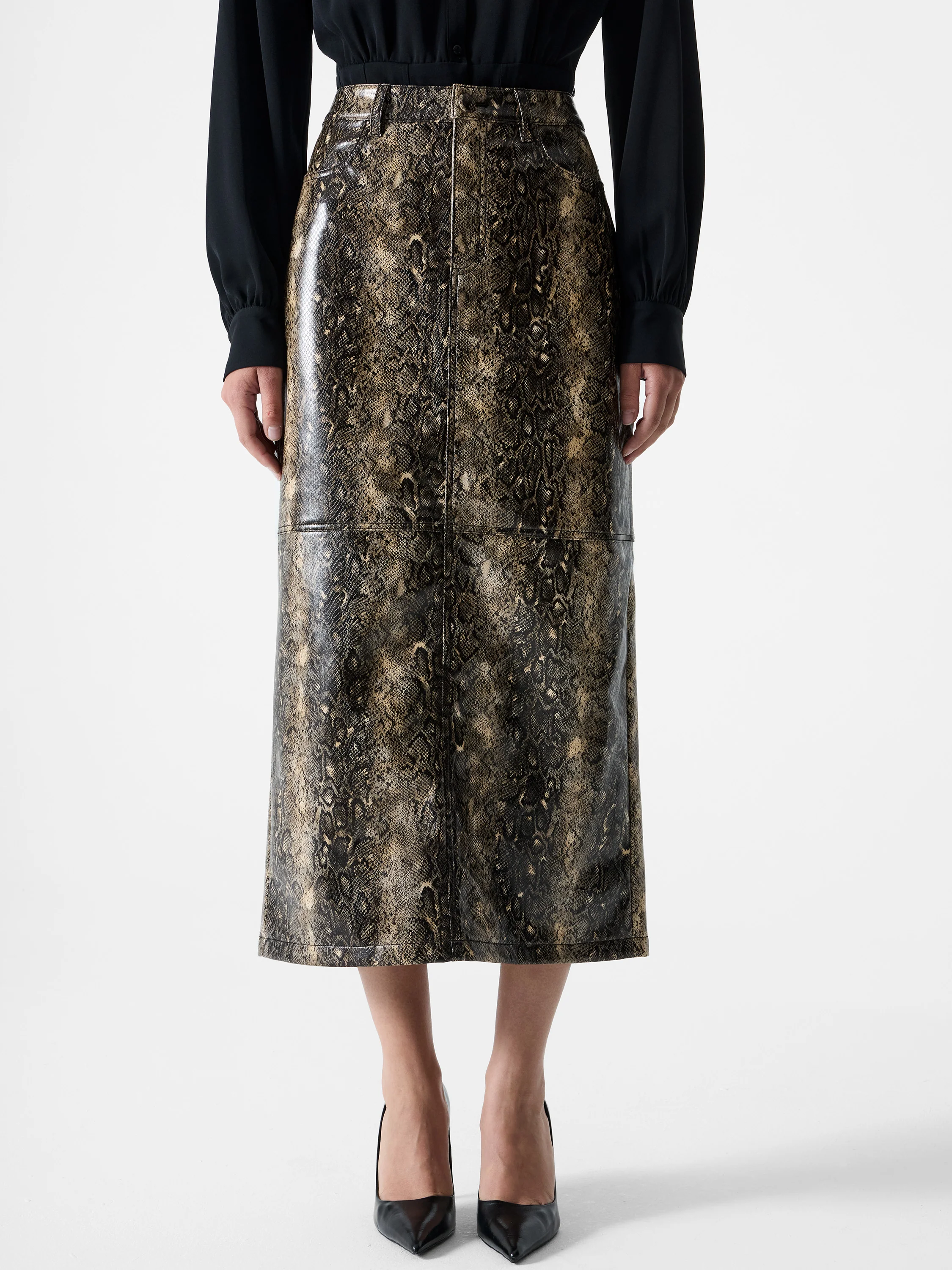 Brandy Snakeskin PU Midi Skirt - Image 4