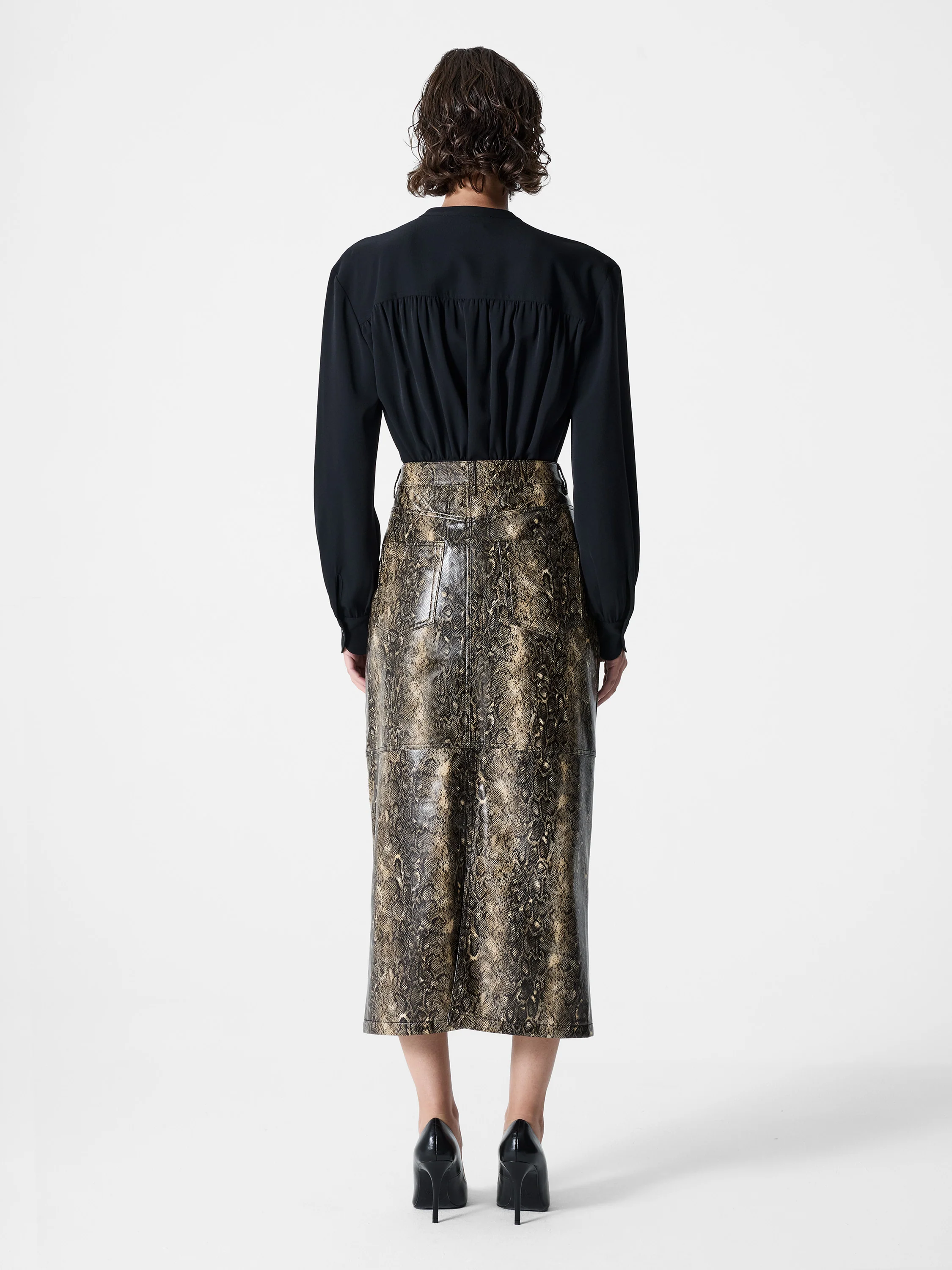 Brandy Snakeskin PU Midi Skirt - Image 6
