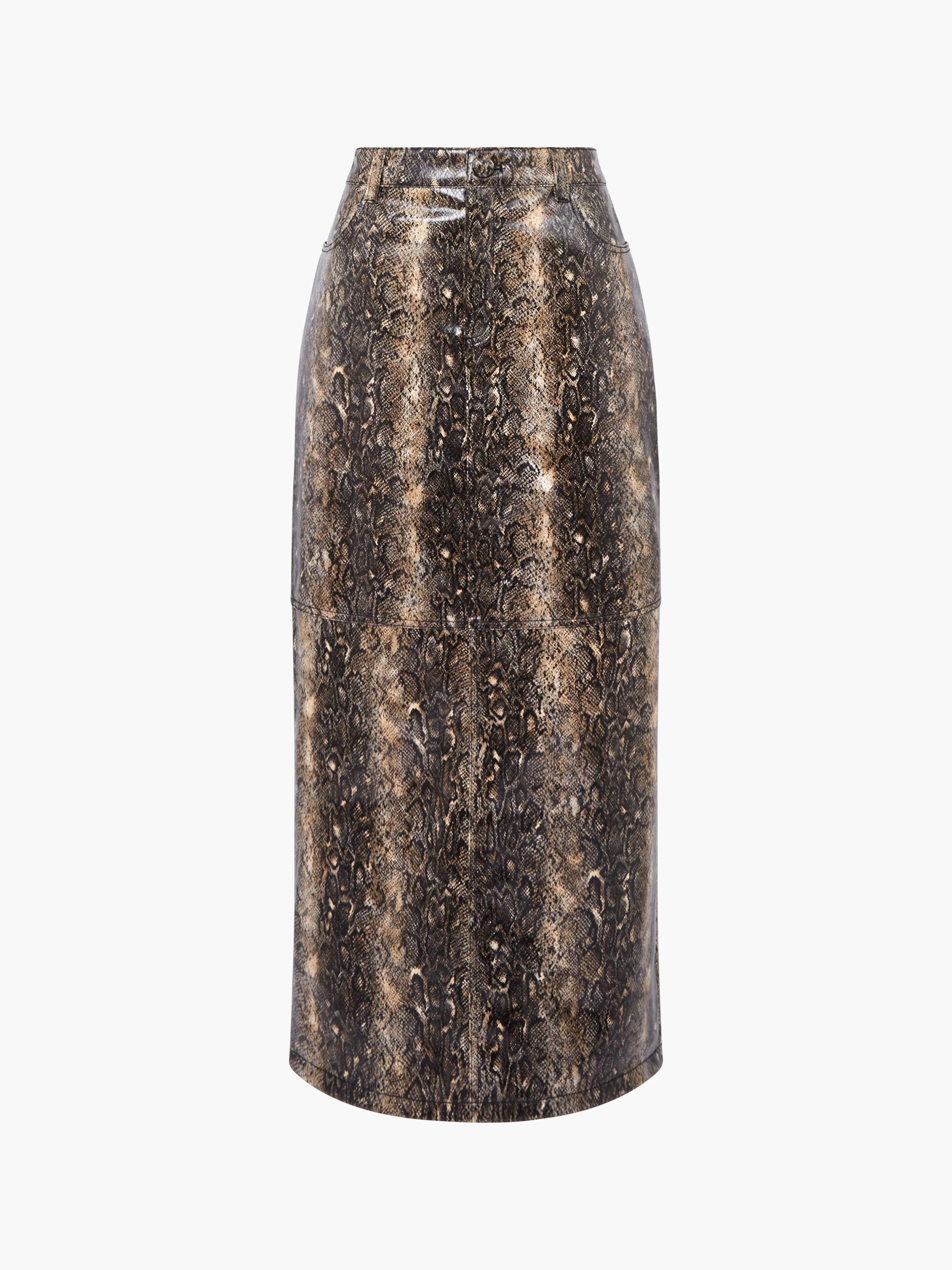 Brandy Snakeskin PU Midi Skirt - Image 7