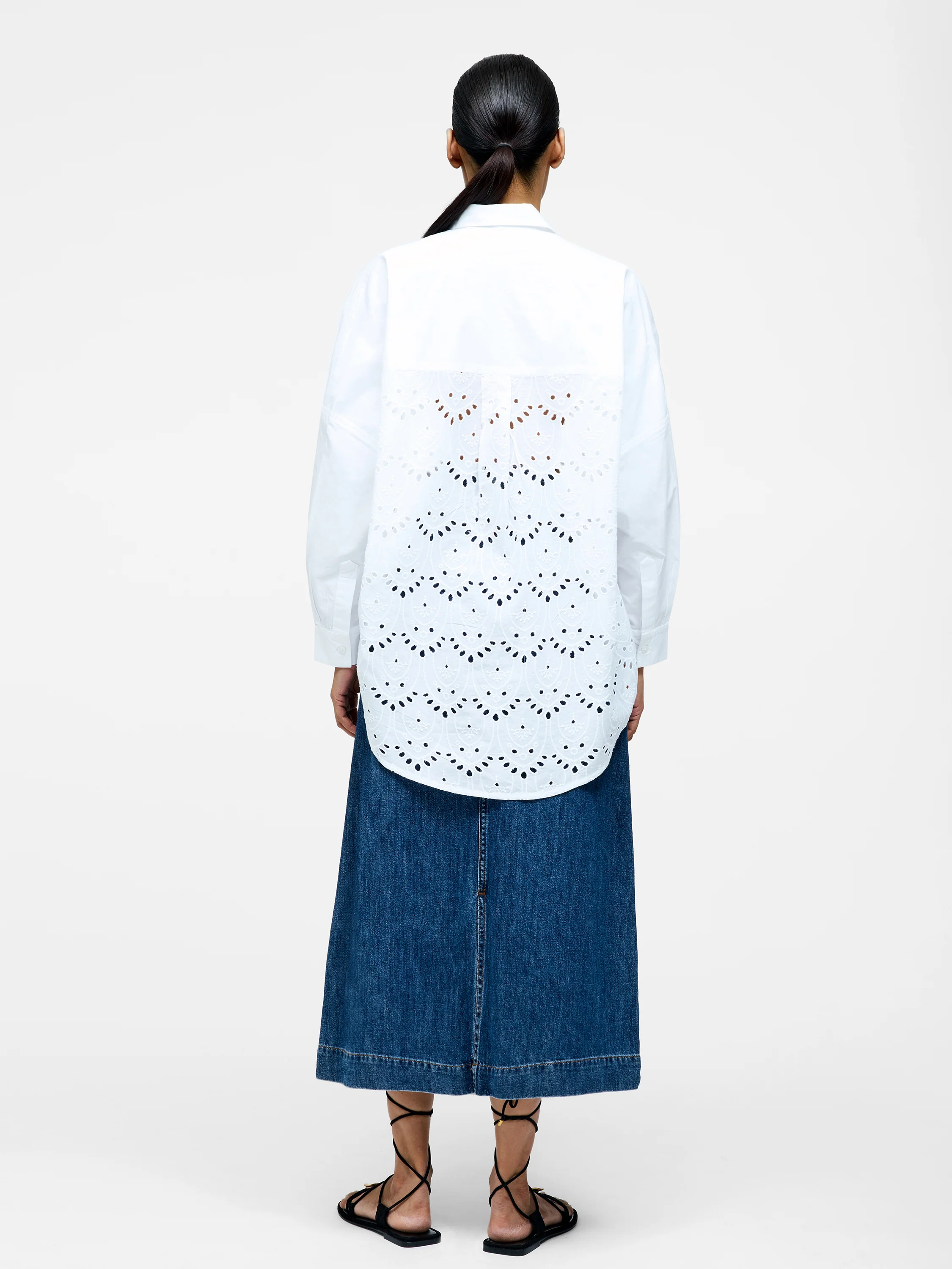 Broderie Back Long Sleeve Popover Shirt - Image 5