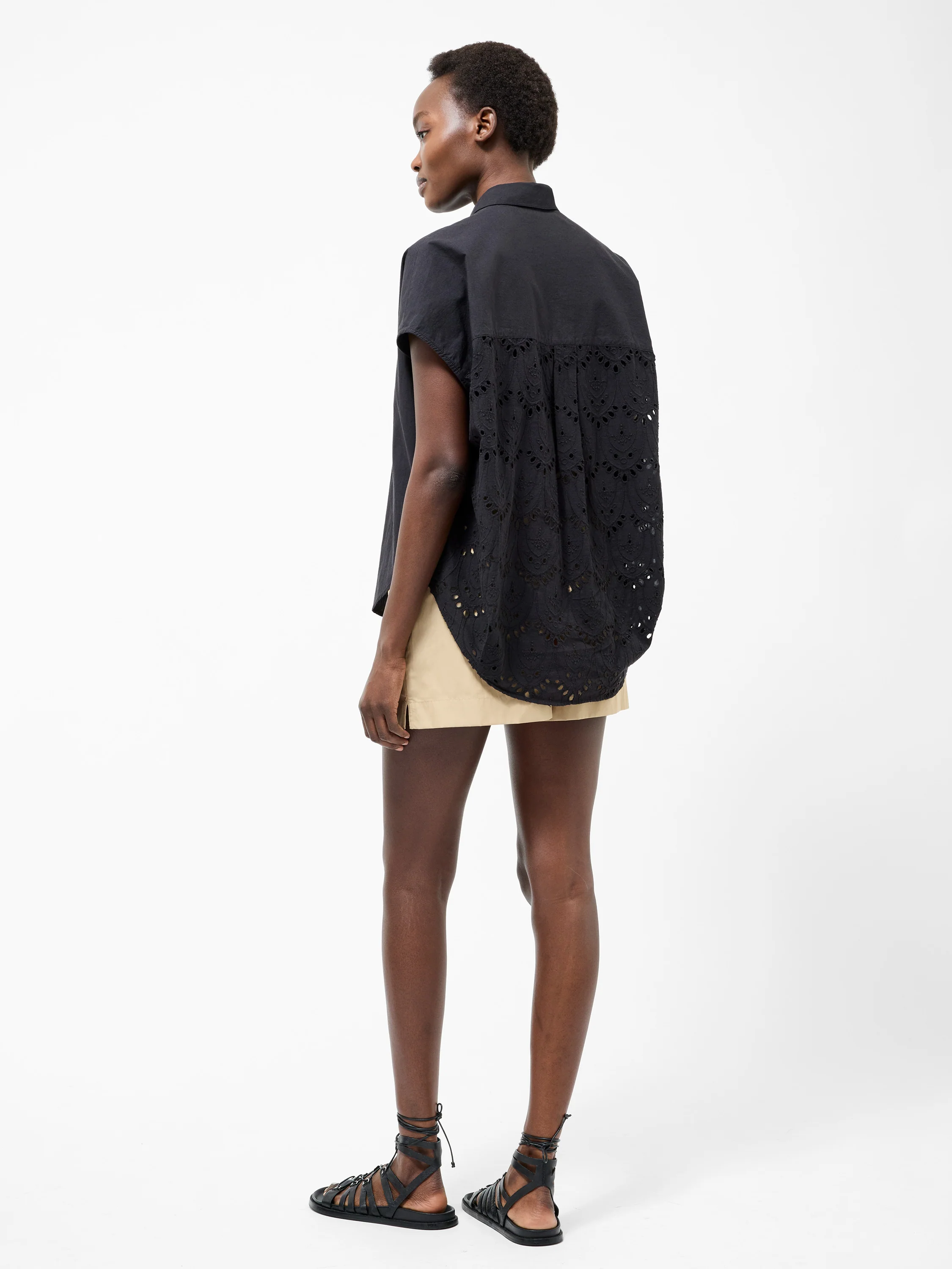 Broderie Back Short Sleeve Popover Shirt - Image 5