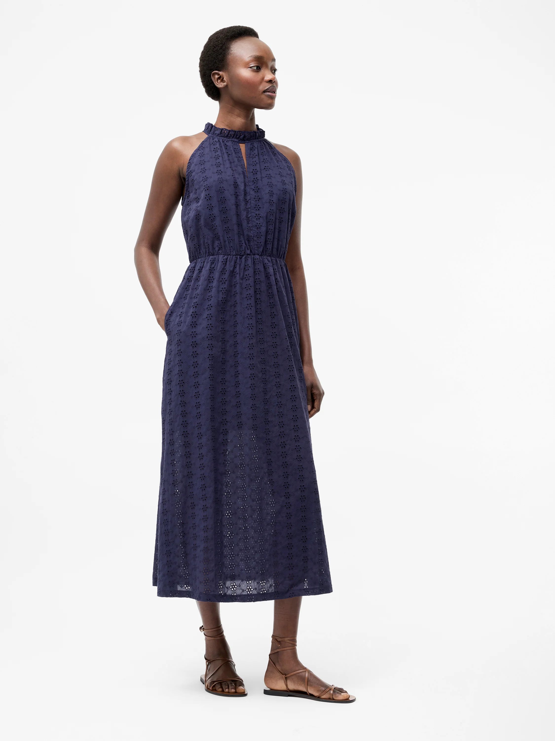 Broderie Halterneck Midi Dress - Image 3