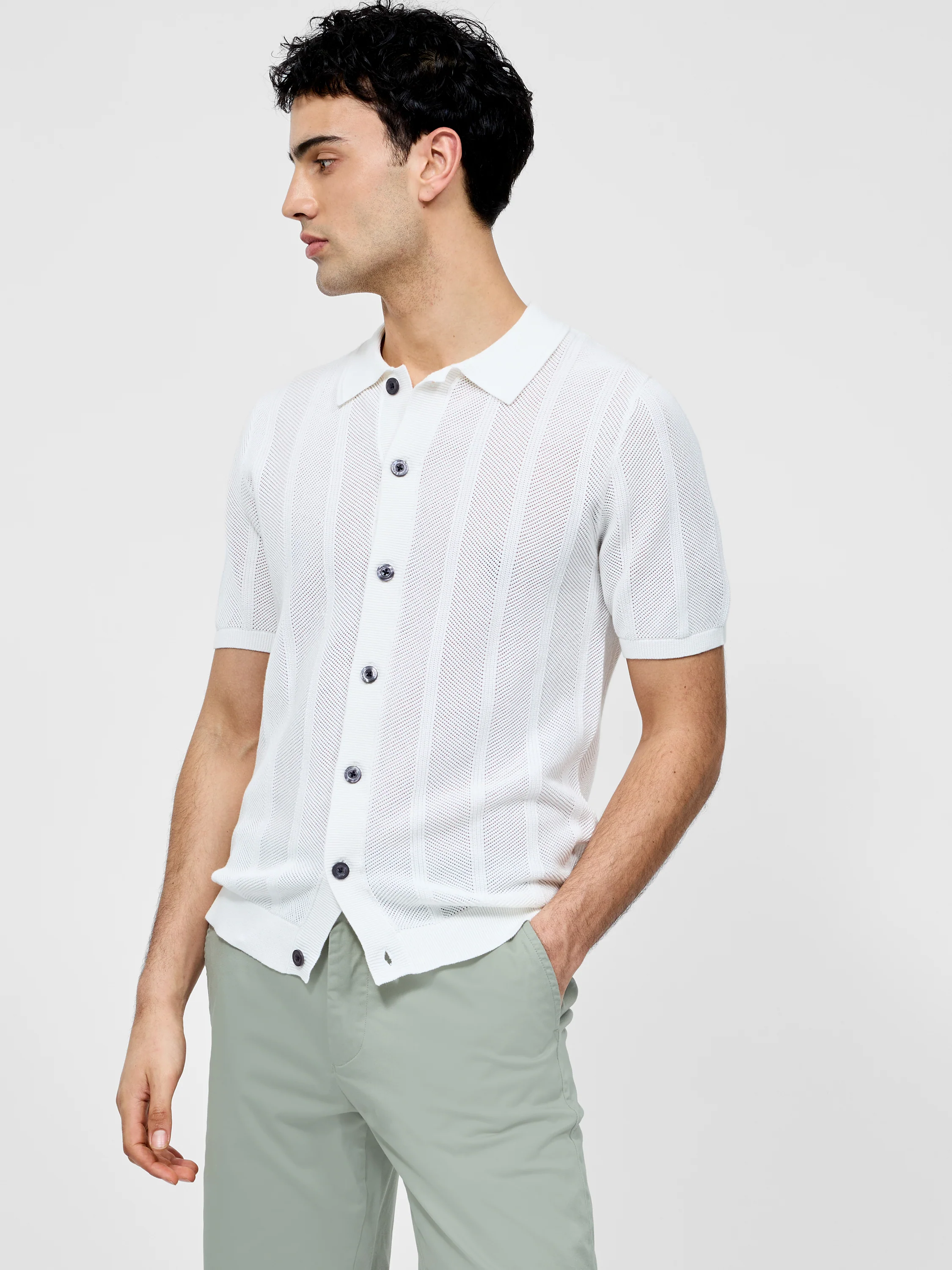 Button Down Bias Textured Short Sleeve Shirt - Image 4