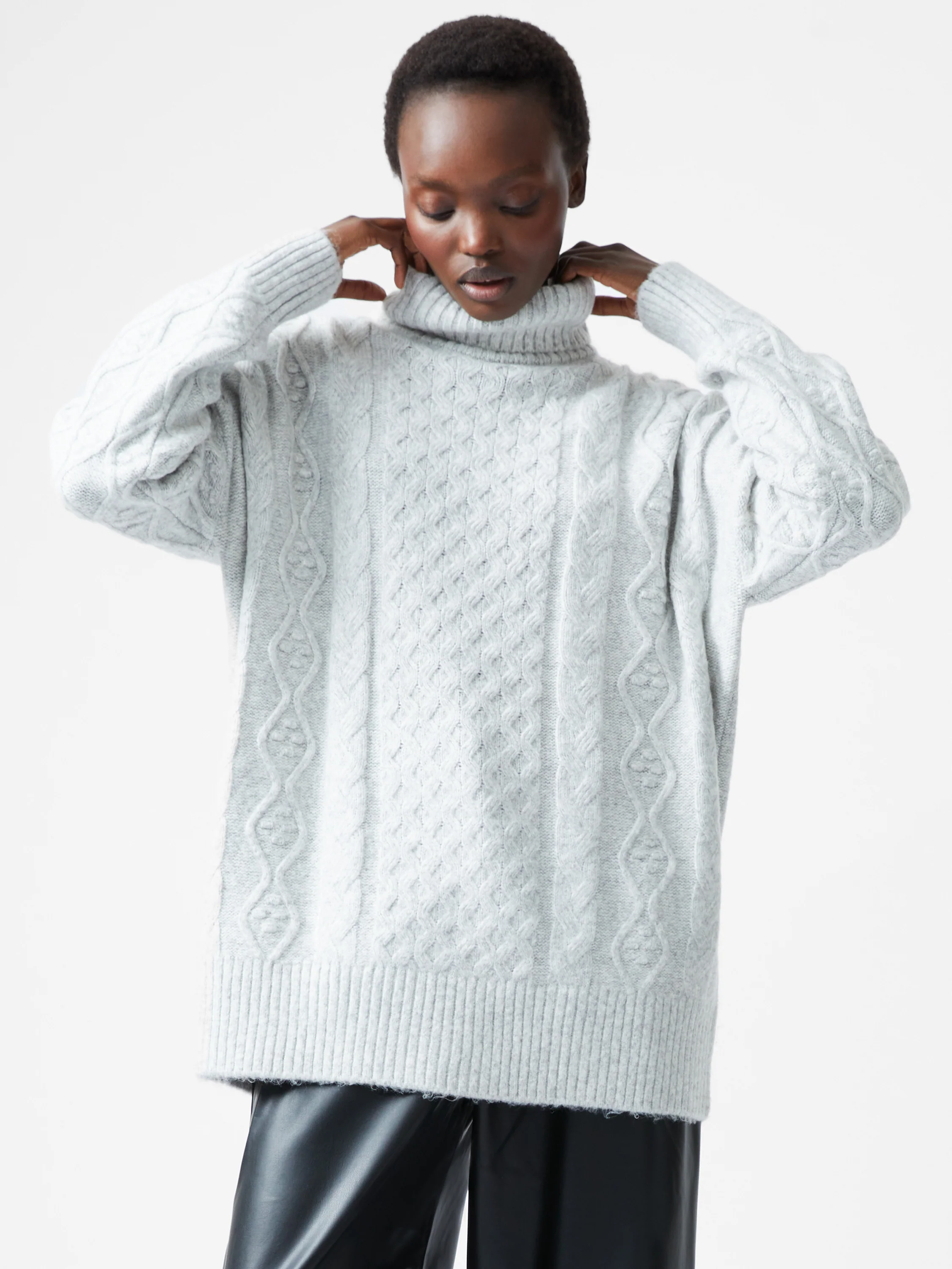 Cable Knit Long Sleeve Roll Neck Jumper - Image 2