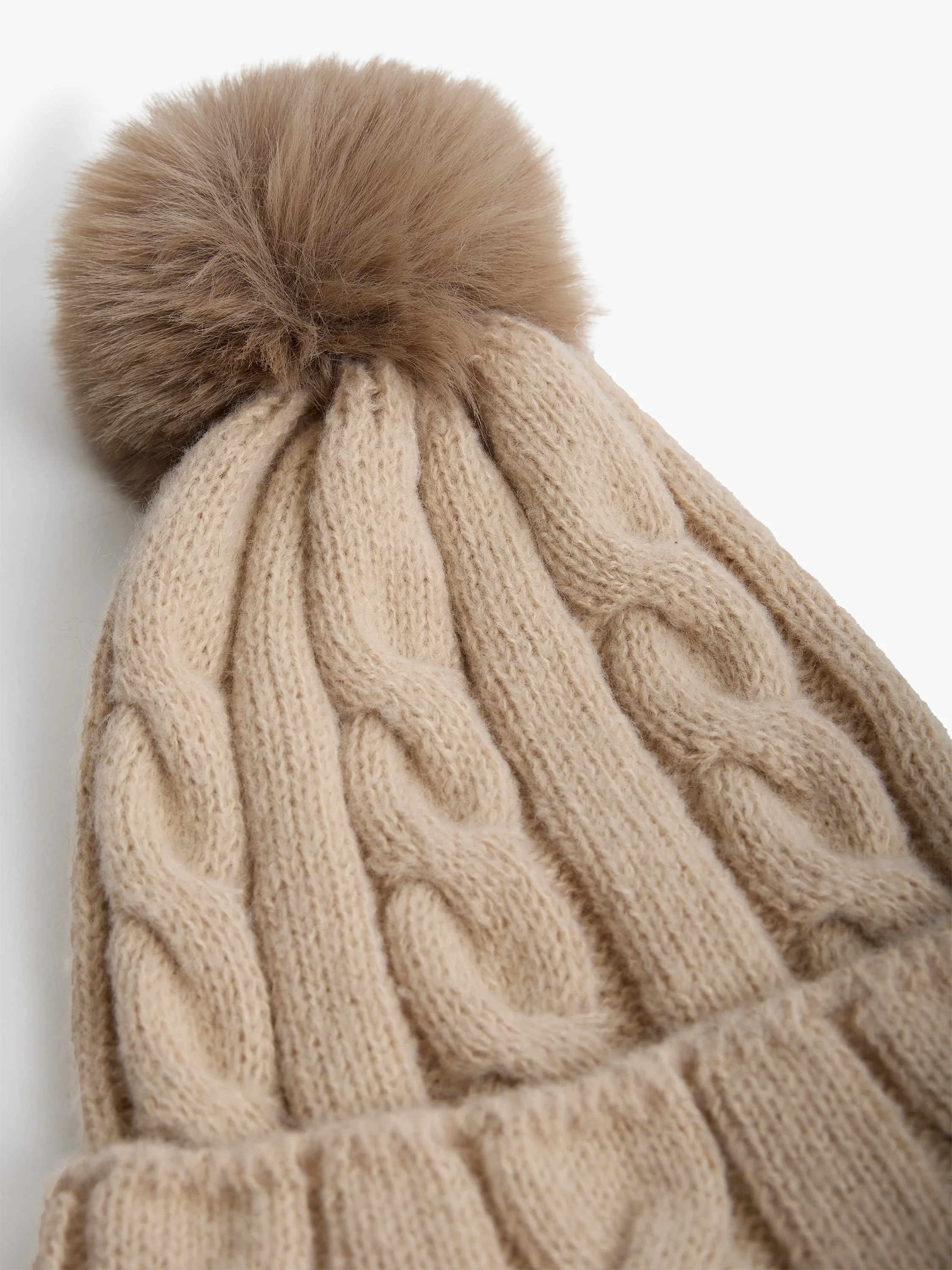 Cable Knit Pom Beanie Hat - Image 2