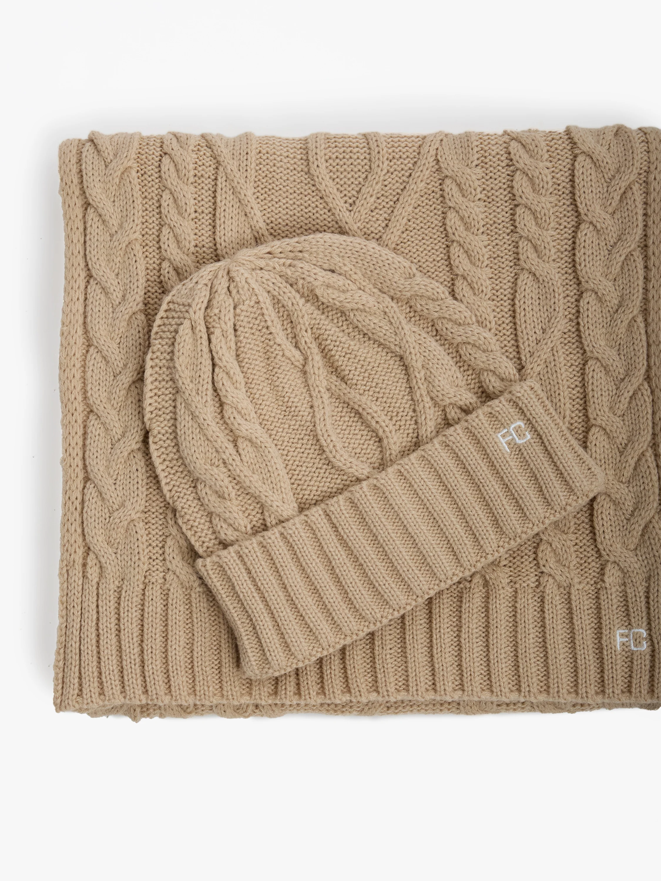 Cable Knit Scarf and Beanie Set
