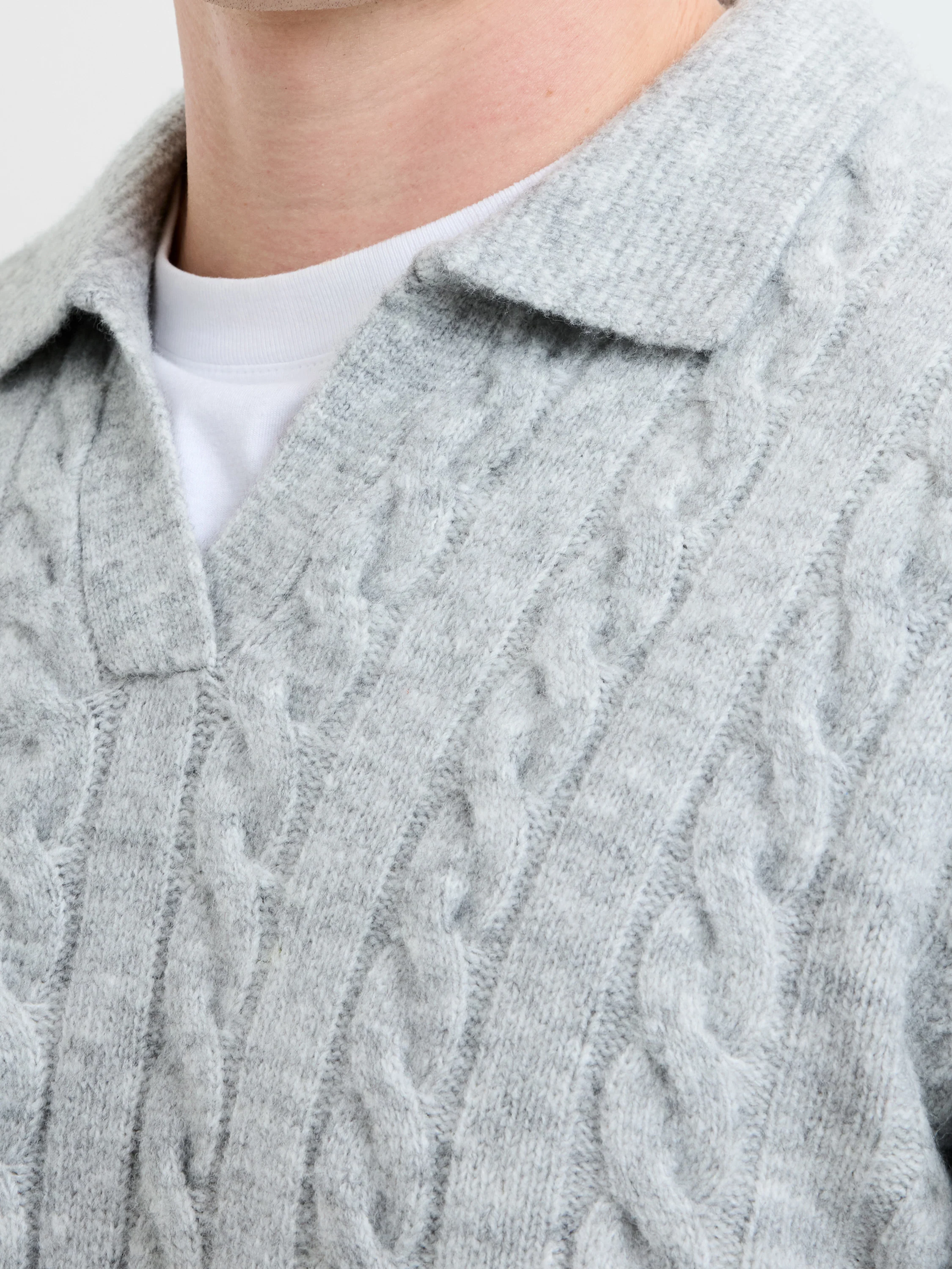Cable Knit Trophy Neck Polo Jumper - Image 3