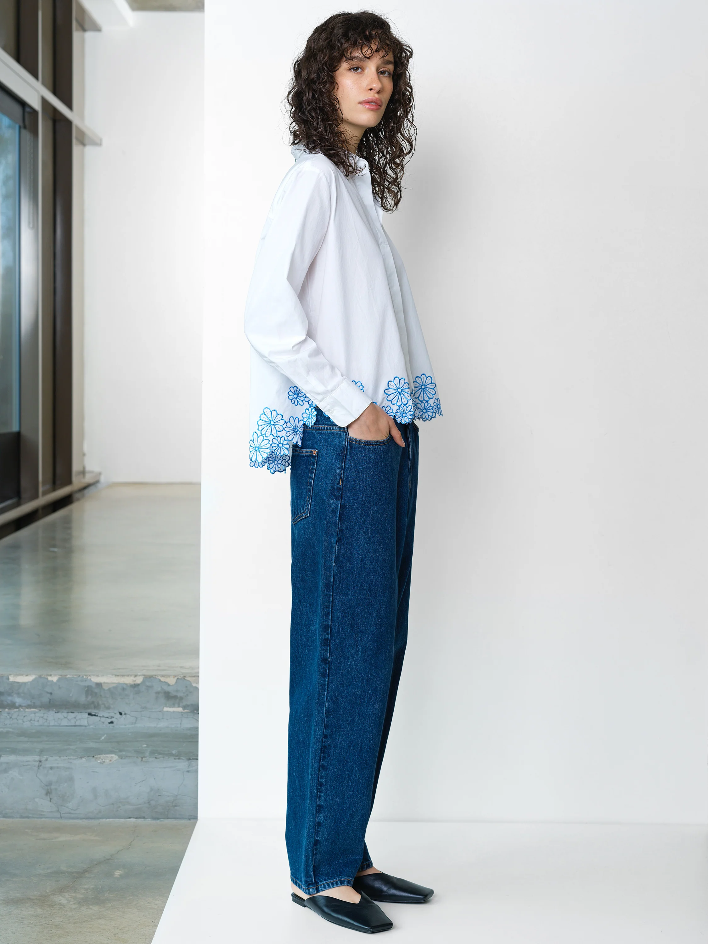 Cambria Cotton Floral Embroidered Hem Shirt - Image 3
