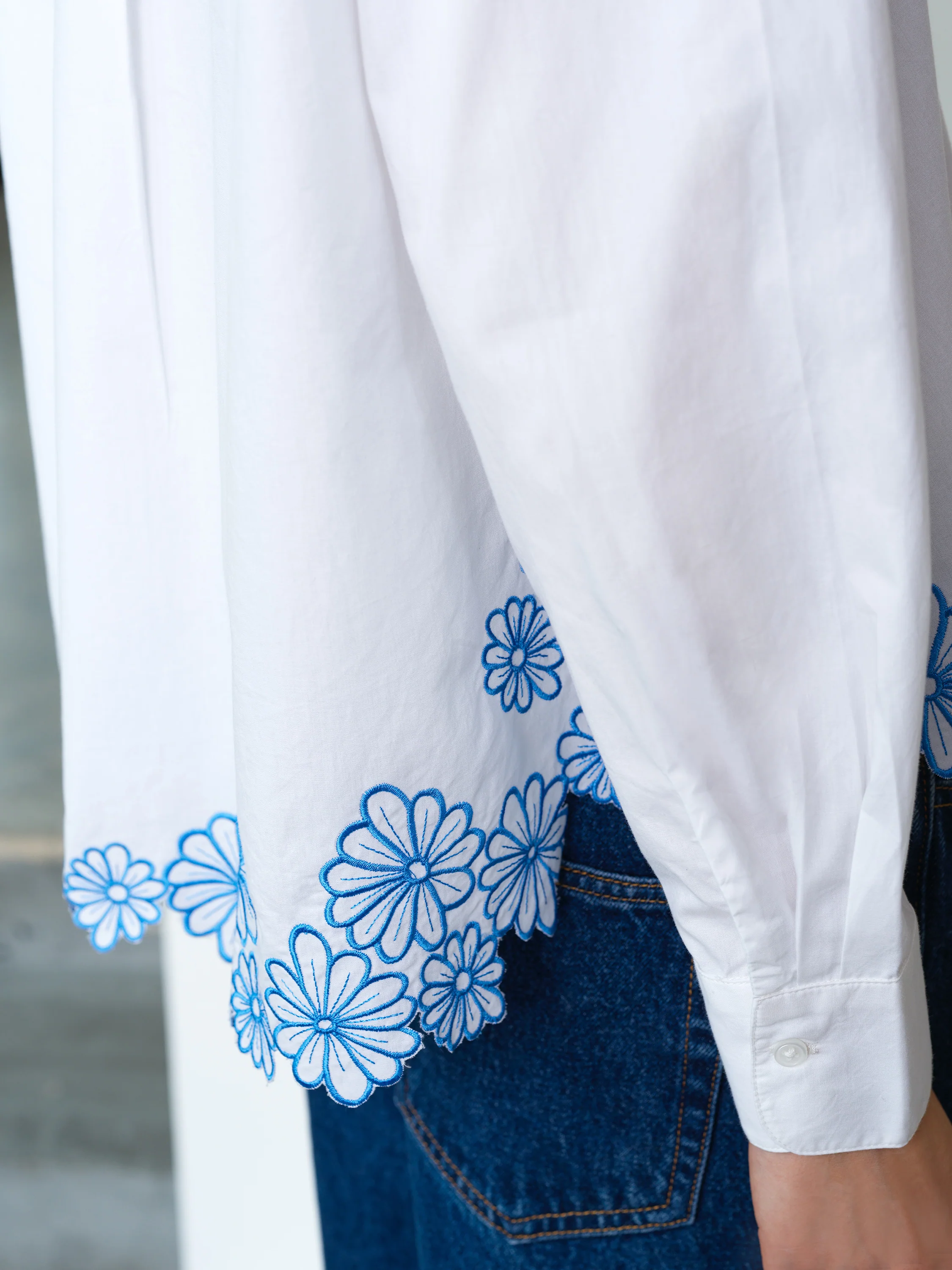 Cambria Cotton Floral Embroidered Hem Shirt - Image 4