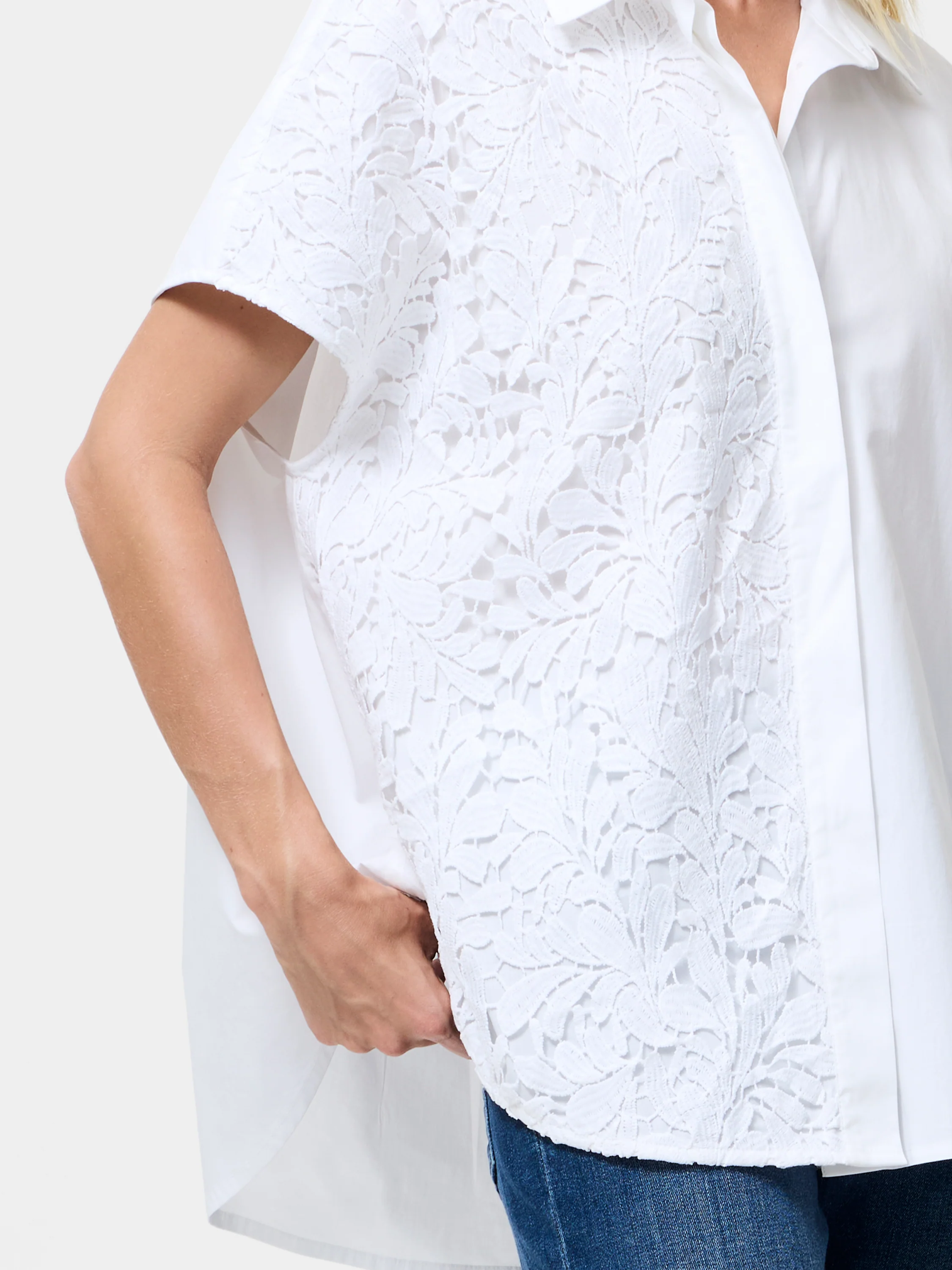 Cambria Cotton Half Lace Short Sleeve Shirt - Image 3