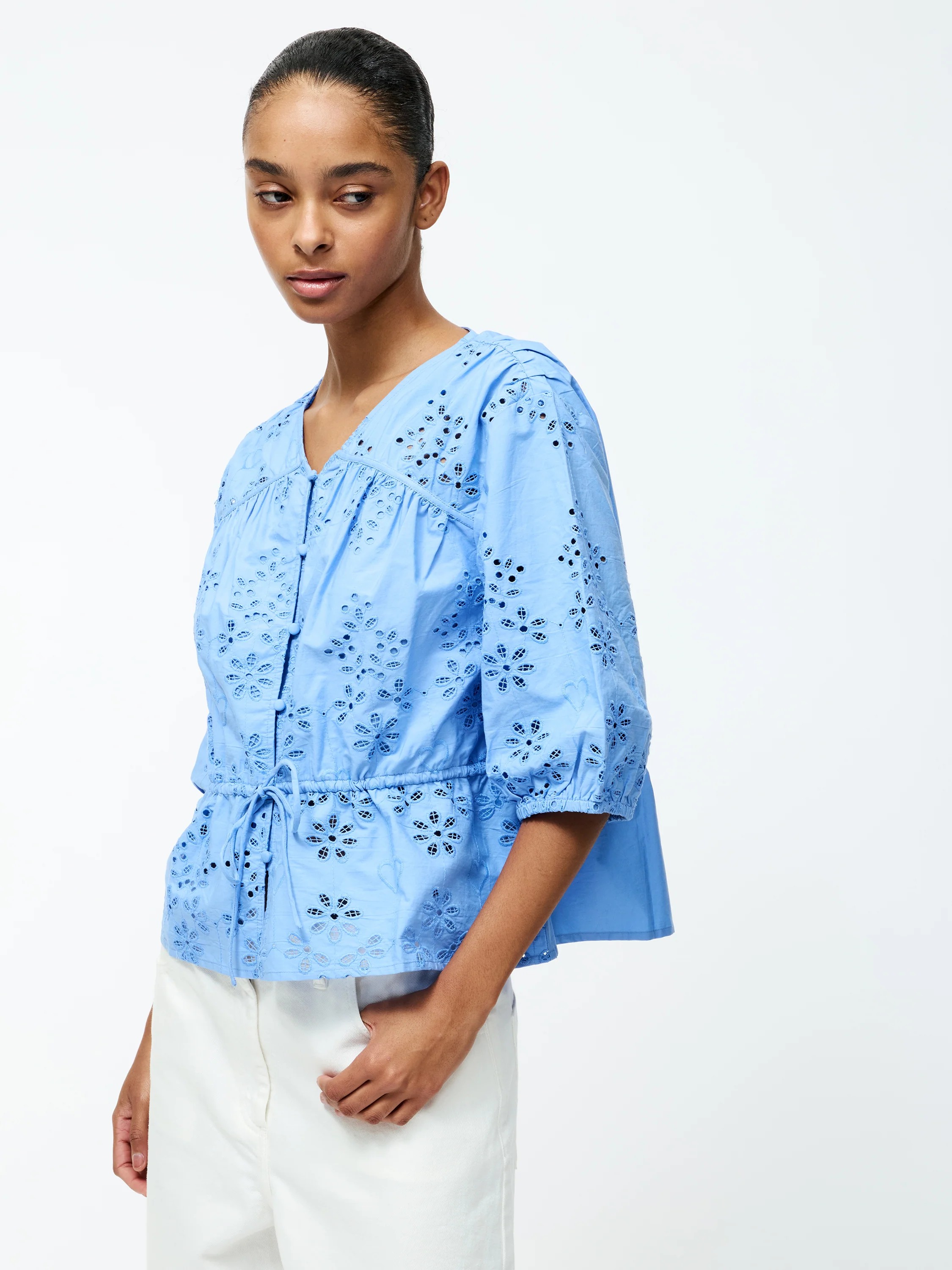 Cambria Cotton Puff Sleeve Broderie Top - Image 3