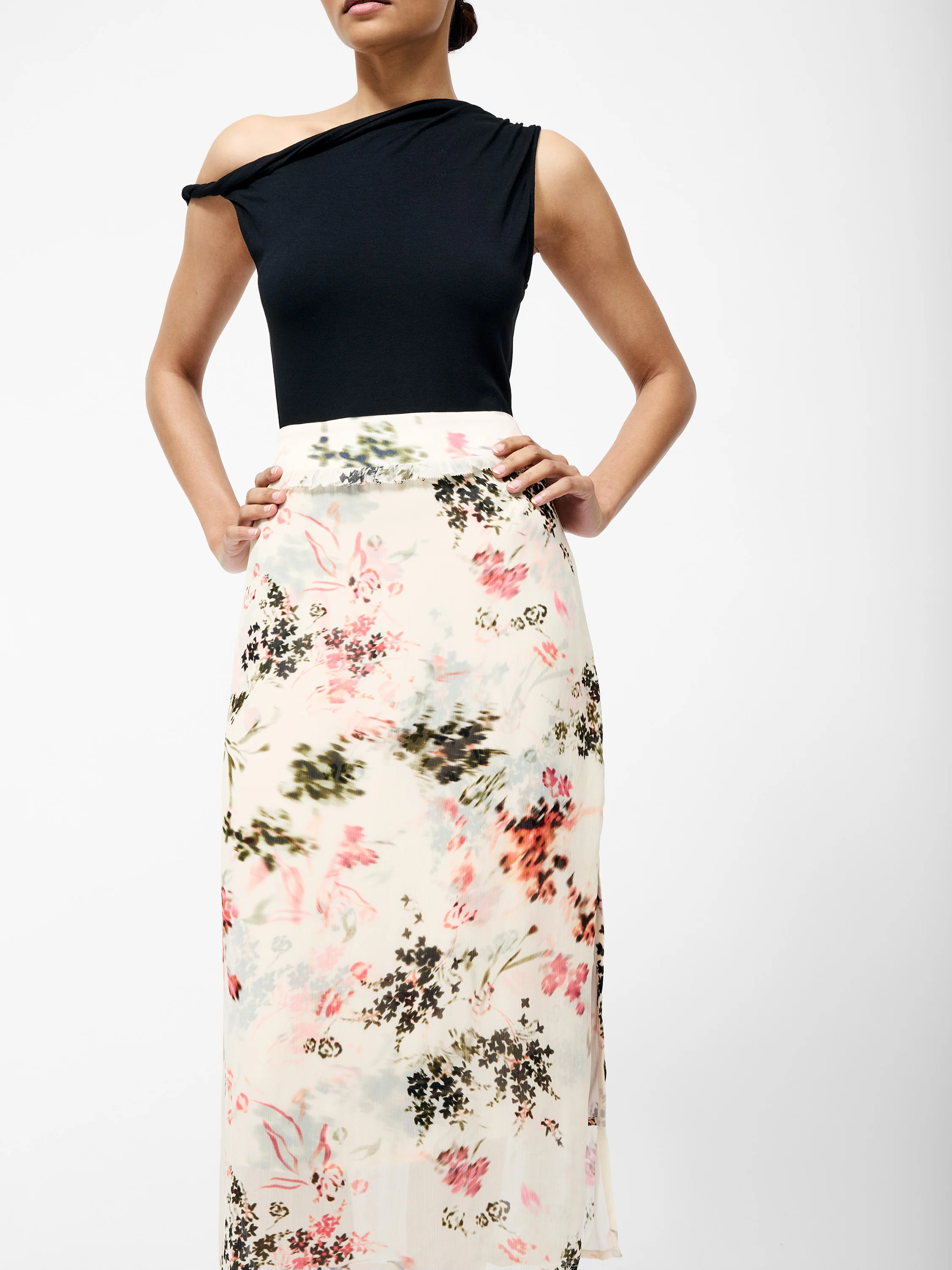 Candice Satin Georgette Overlay Midi Skirt - Image 4