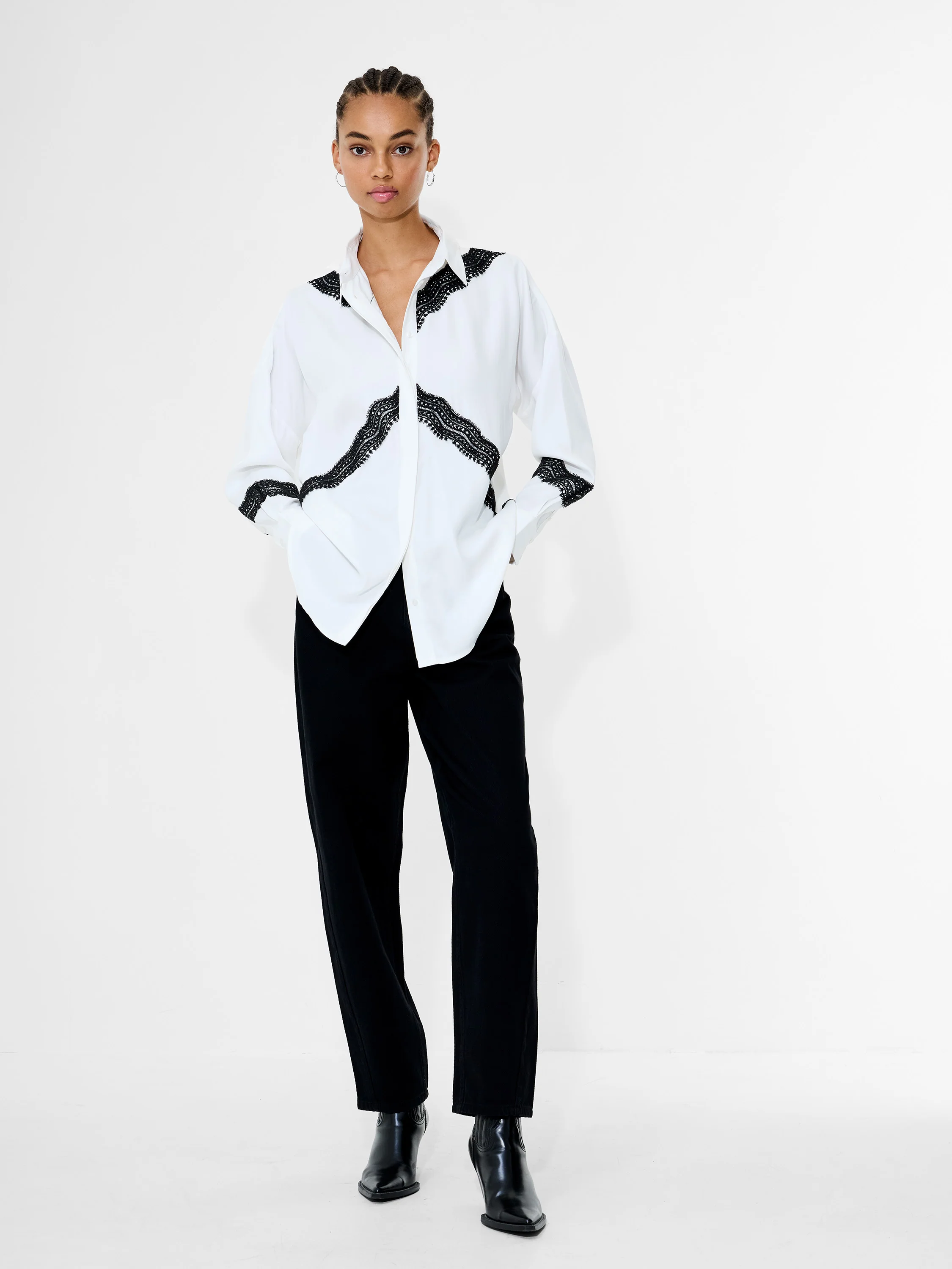 Candice Satin Lace Mix Long Sleeve Shirt - Image 3