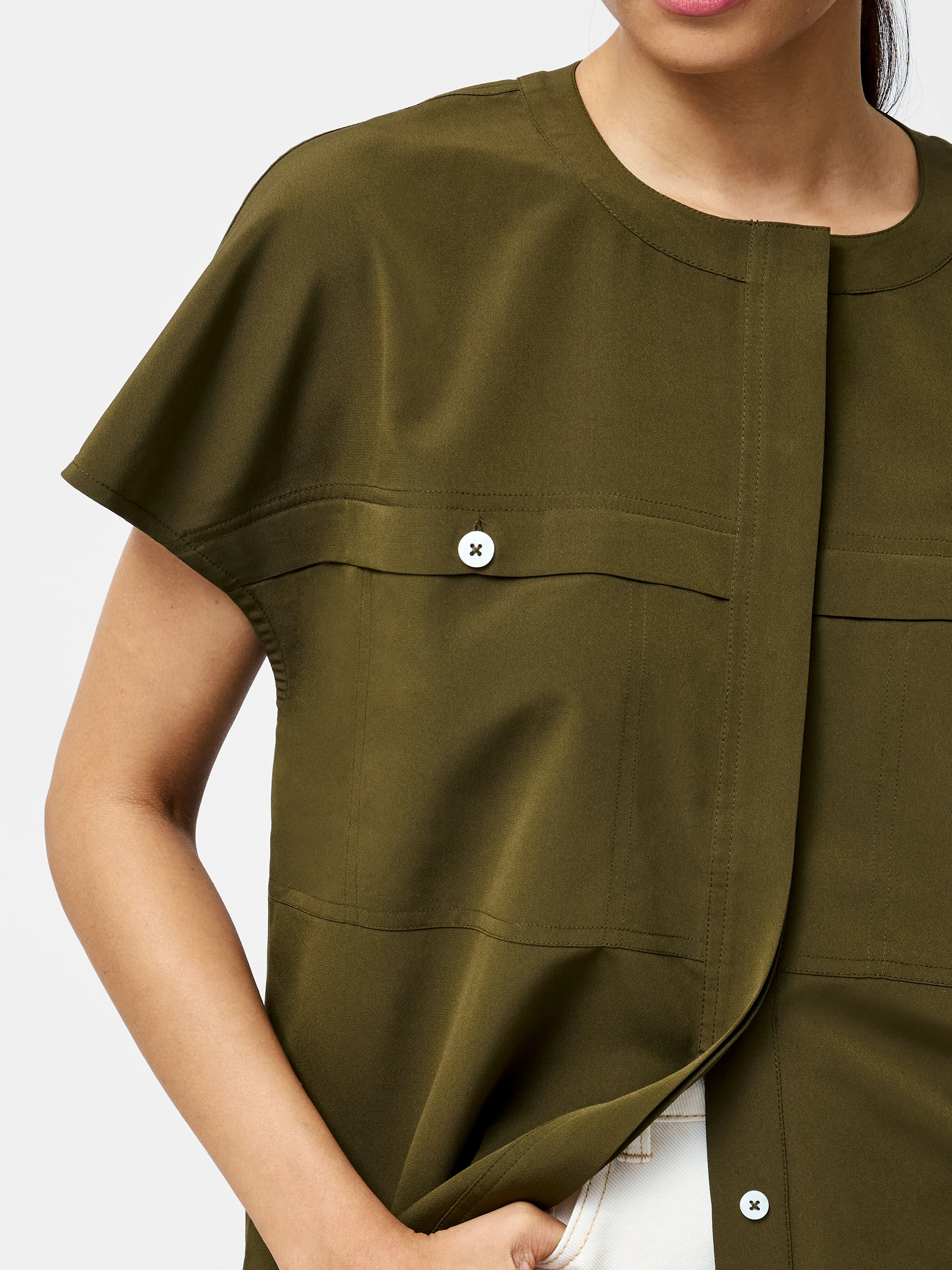 Capriana Crepe Cap Sleeve Yoke Top - Image 3