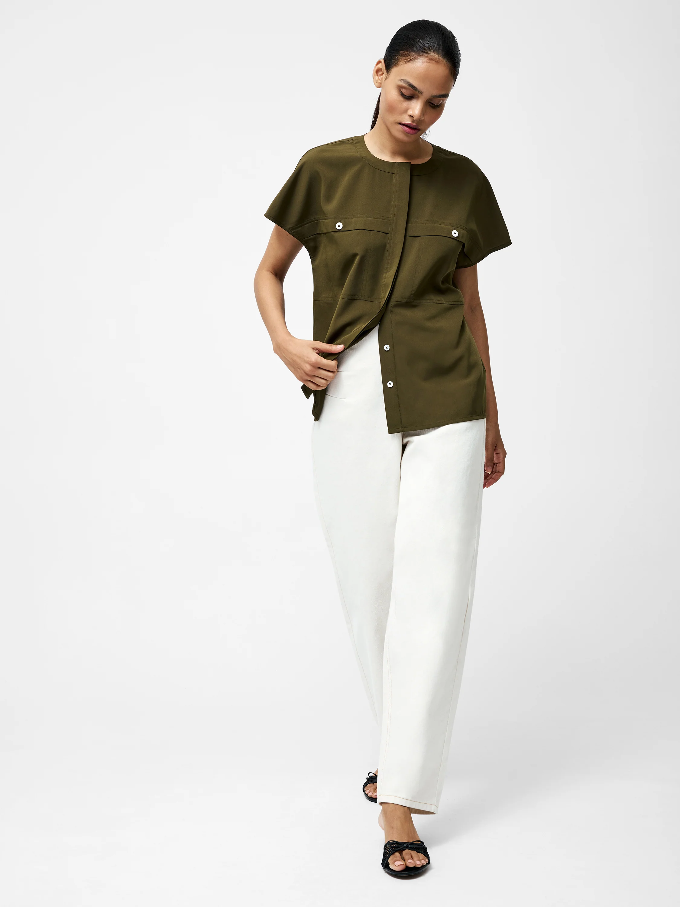 Capriana Crepe Cap Sleeve Yoke Top - Image 4