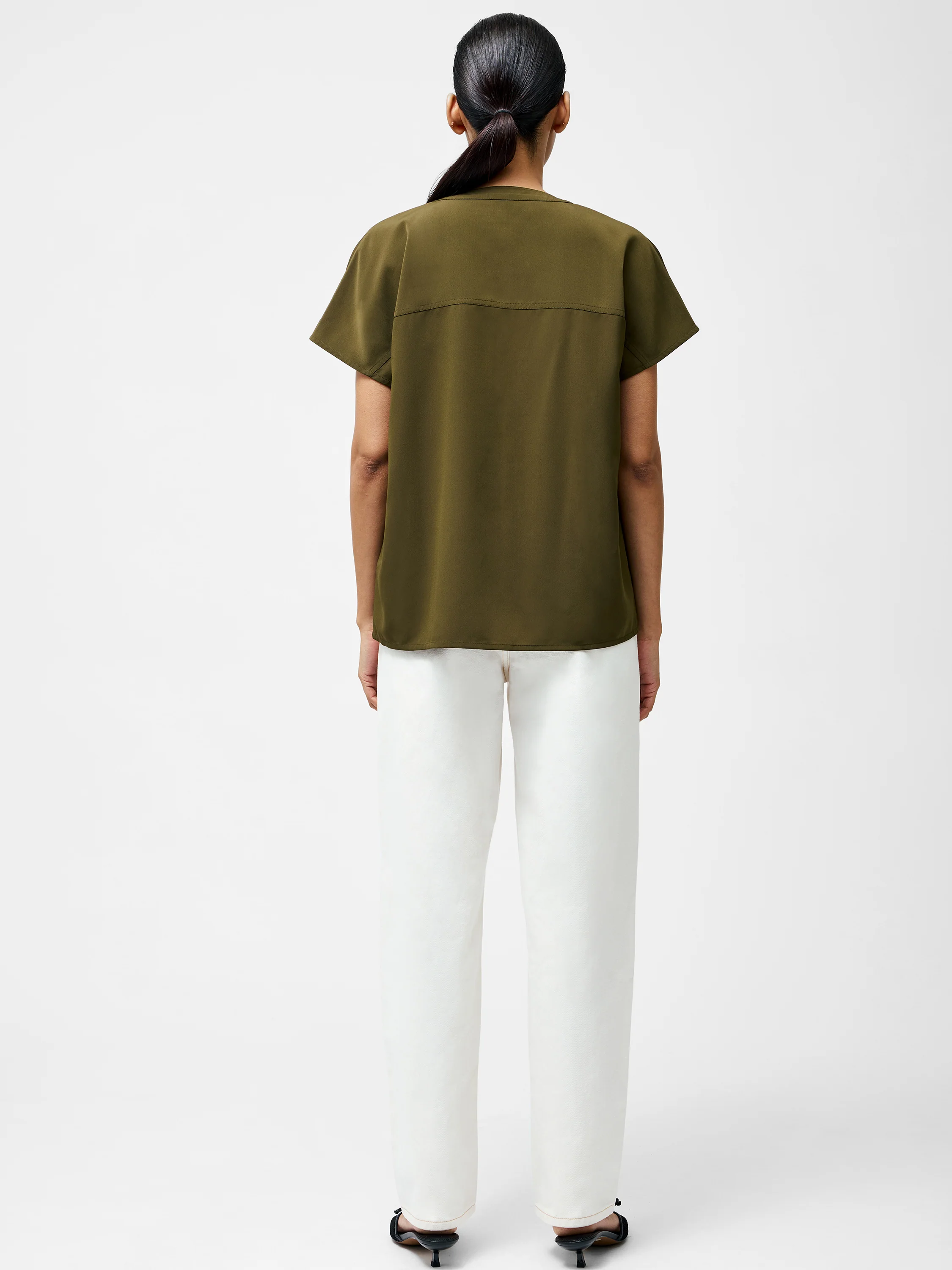 Capriana Crepe Cap Sleeve Yoke Top - Image 5