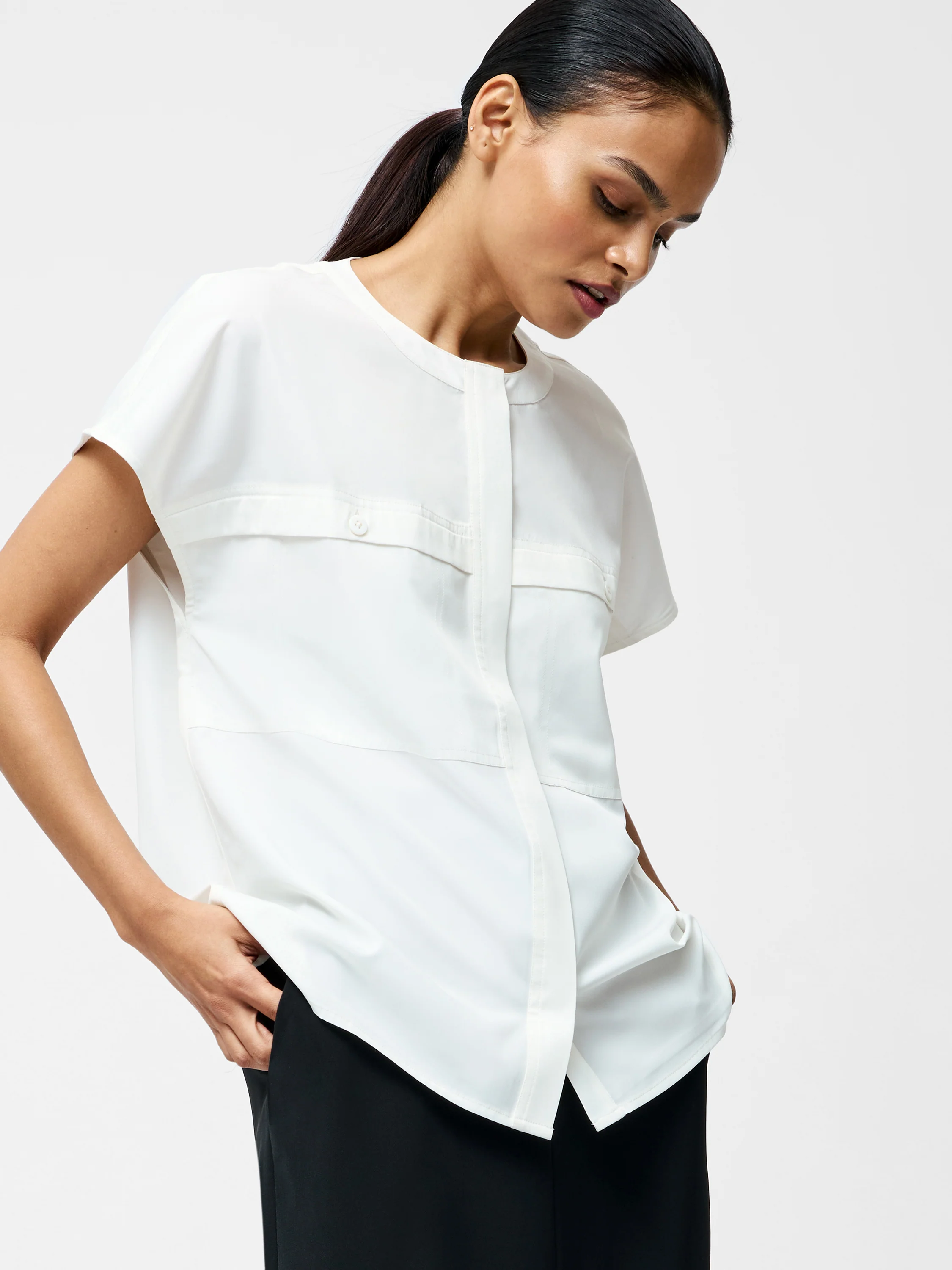 Capriana Crepe Cap Sleeve Yoke Top - Image 3