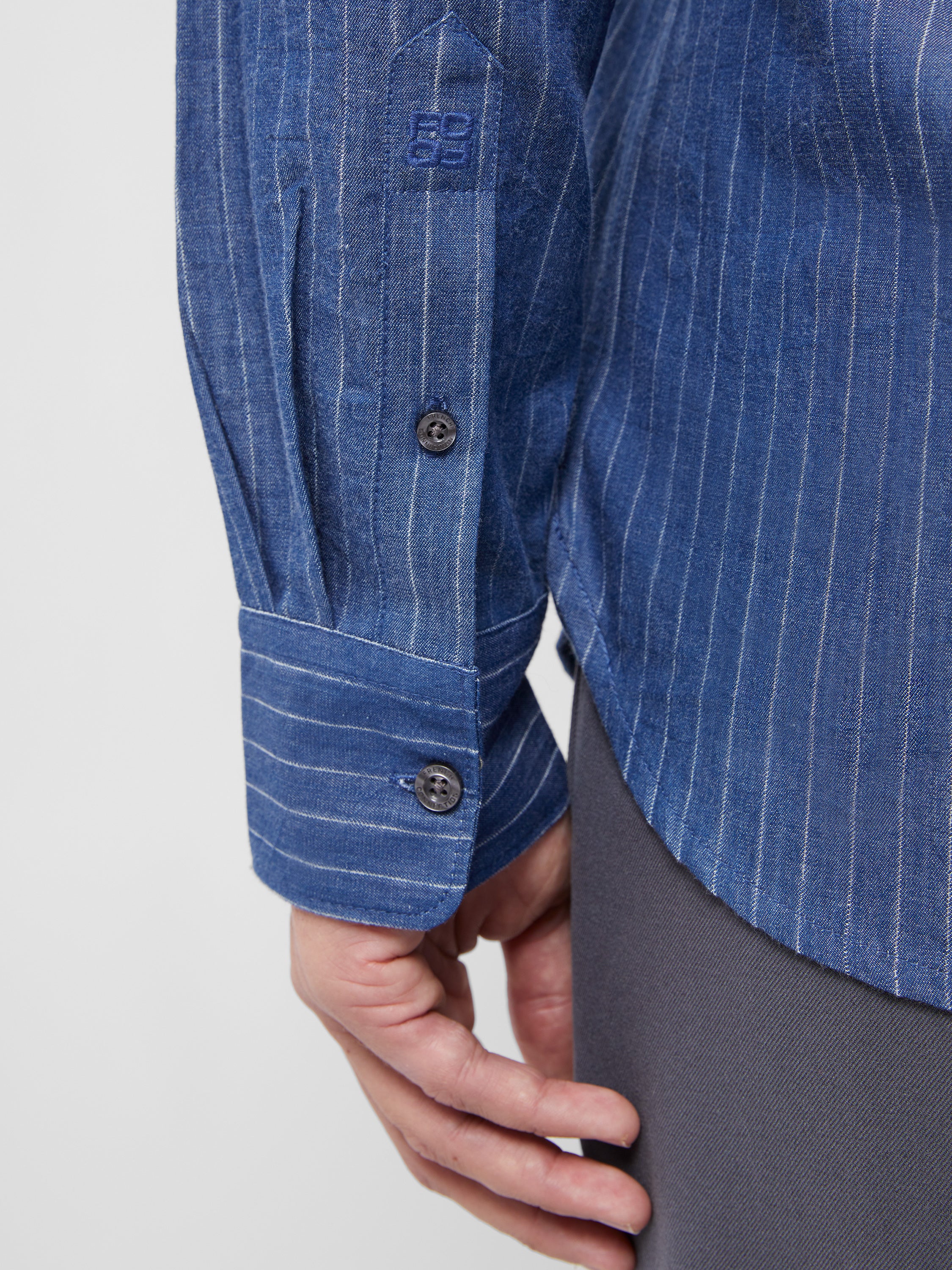 Chambray Stripe Long Sleeve Shirt - Image 4