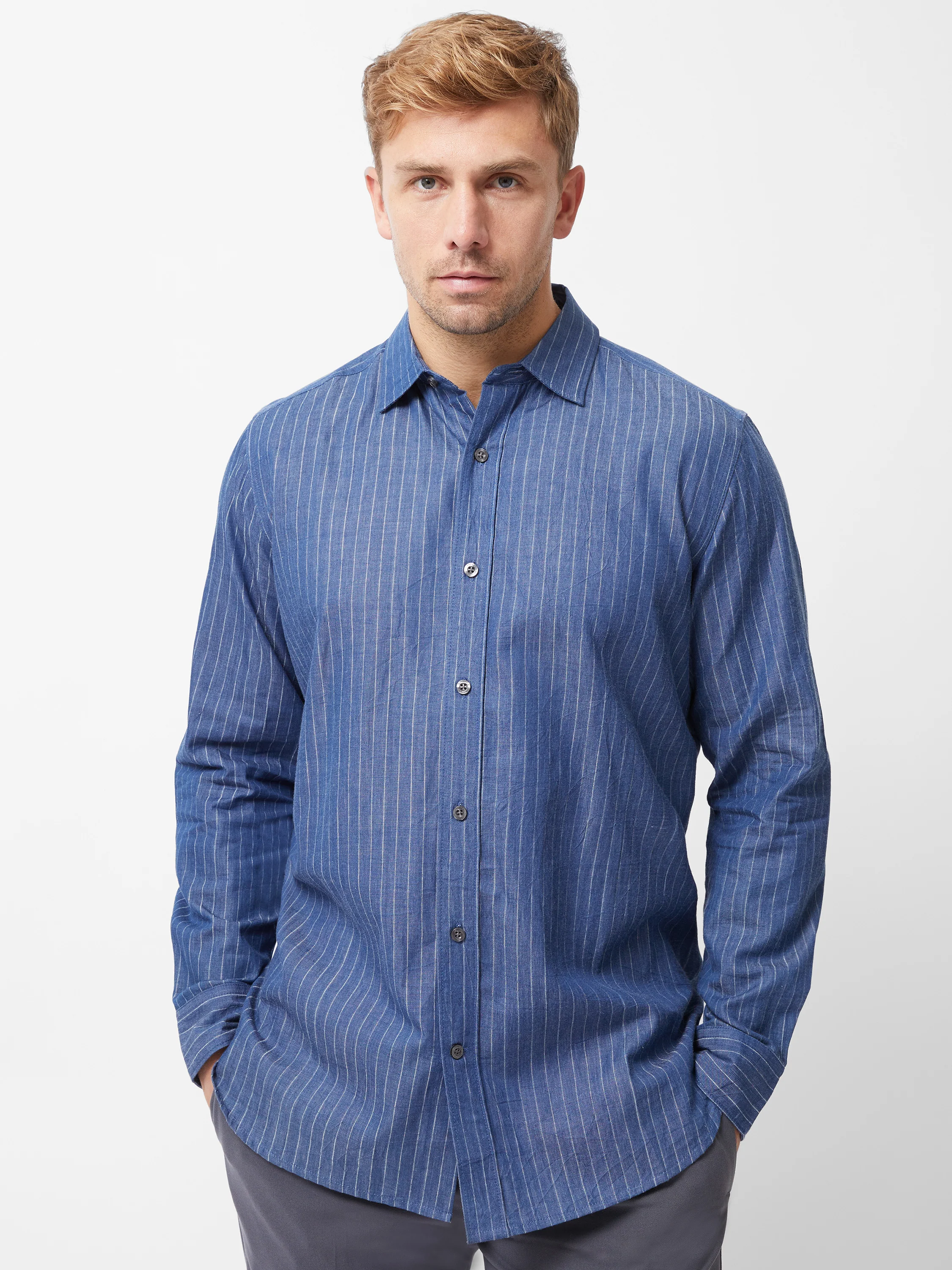Chambray Stripe Long Sleeve Shirt - Image 5