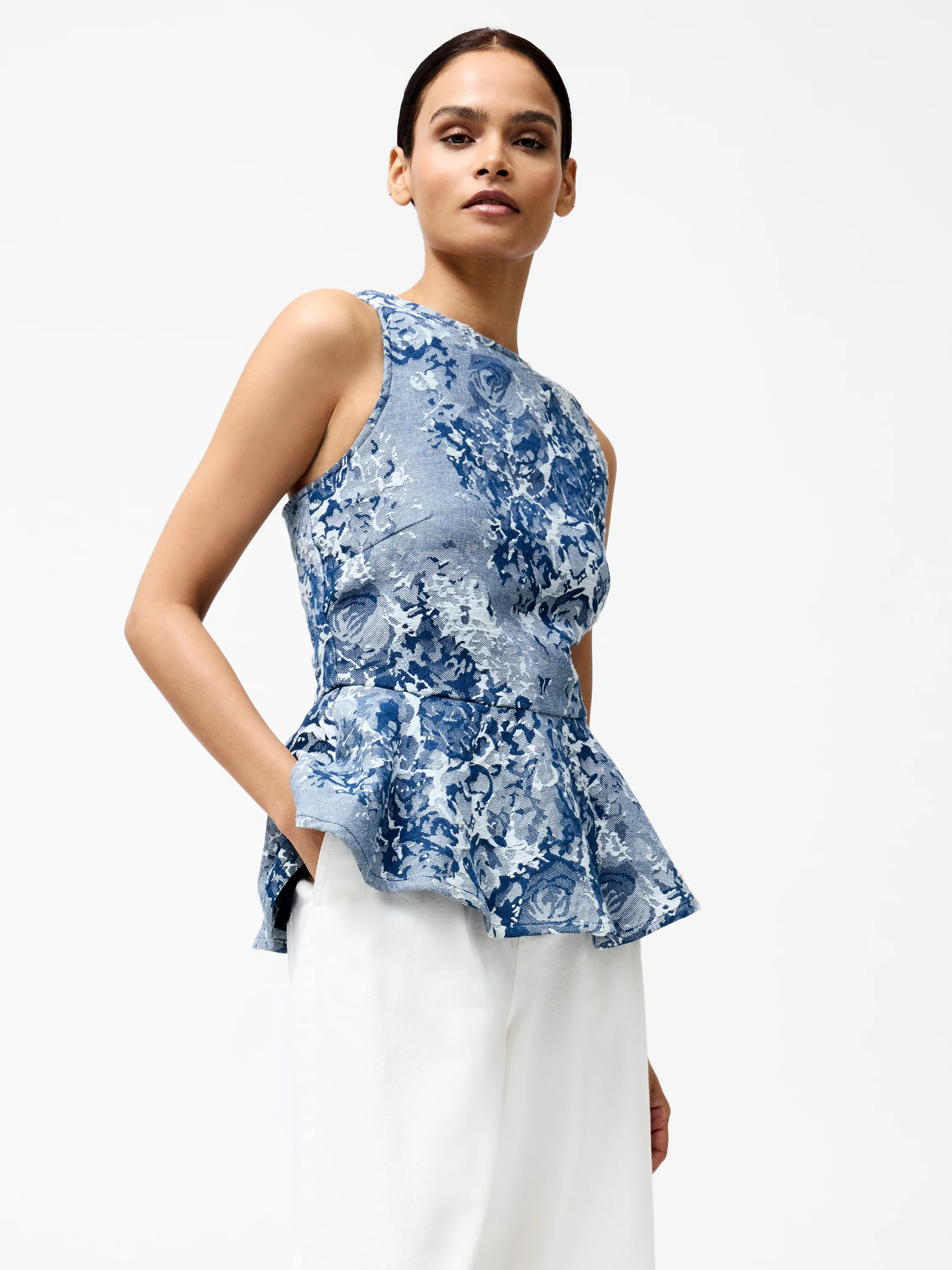 Charlotte Denim Jacquard Peplum Top - Image 2