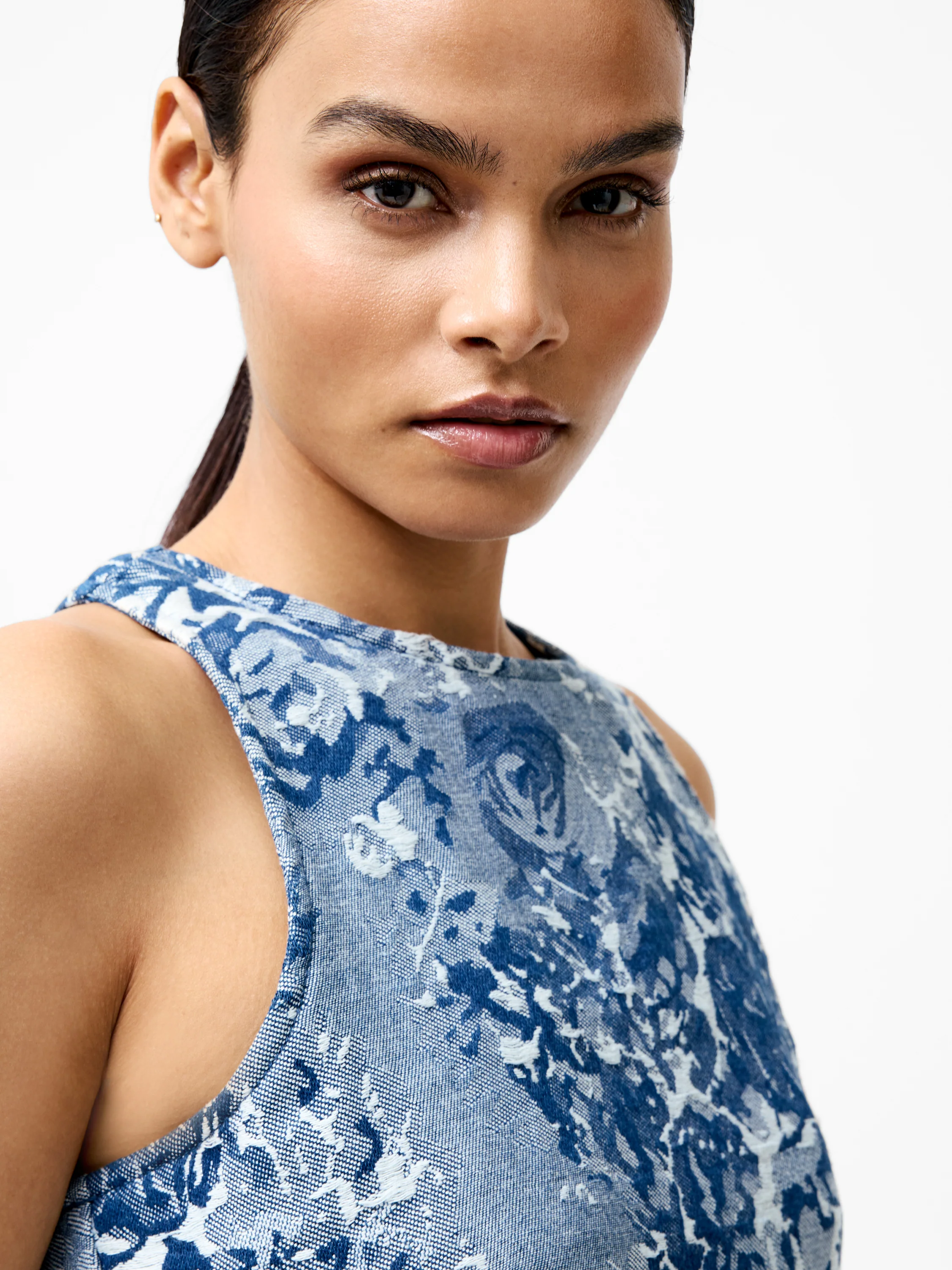 Charlotte Denim Jacquard Peplum Top - Image 3